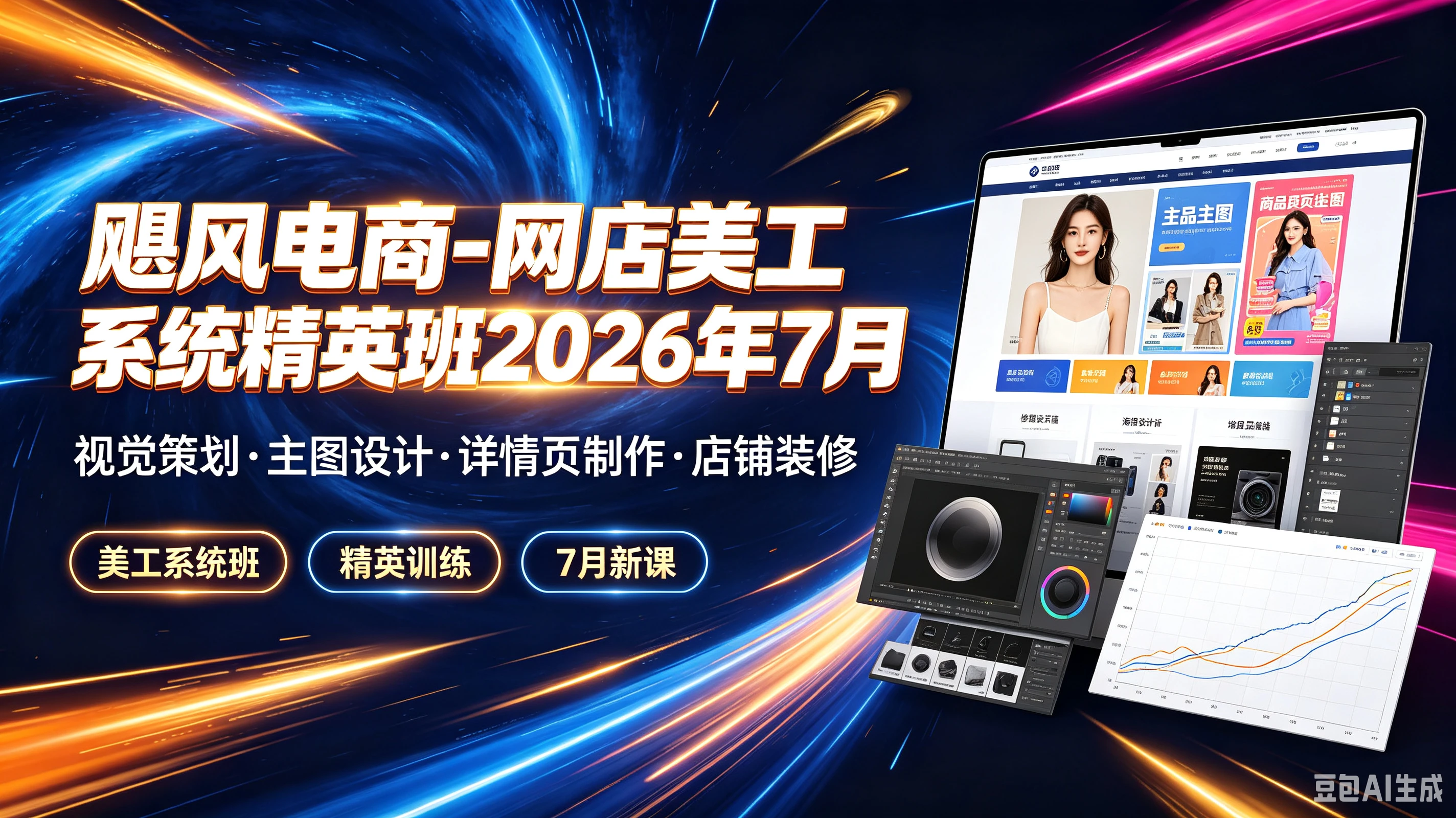 【精】飓风电商-网店美工系统精英班2026年7月，视觉策划·主图设计·详情页制作·店铺装修，美工系统班、精英训练、7月新课-归山创客