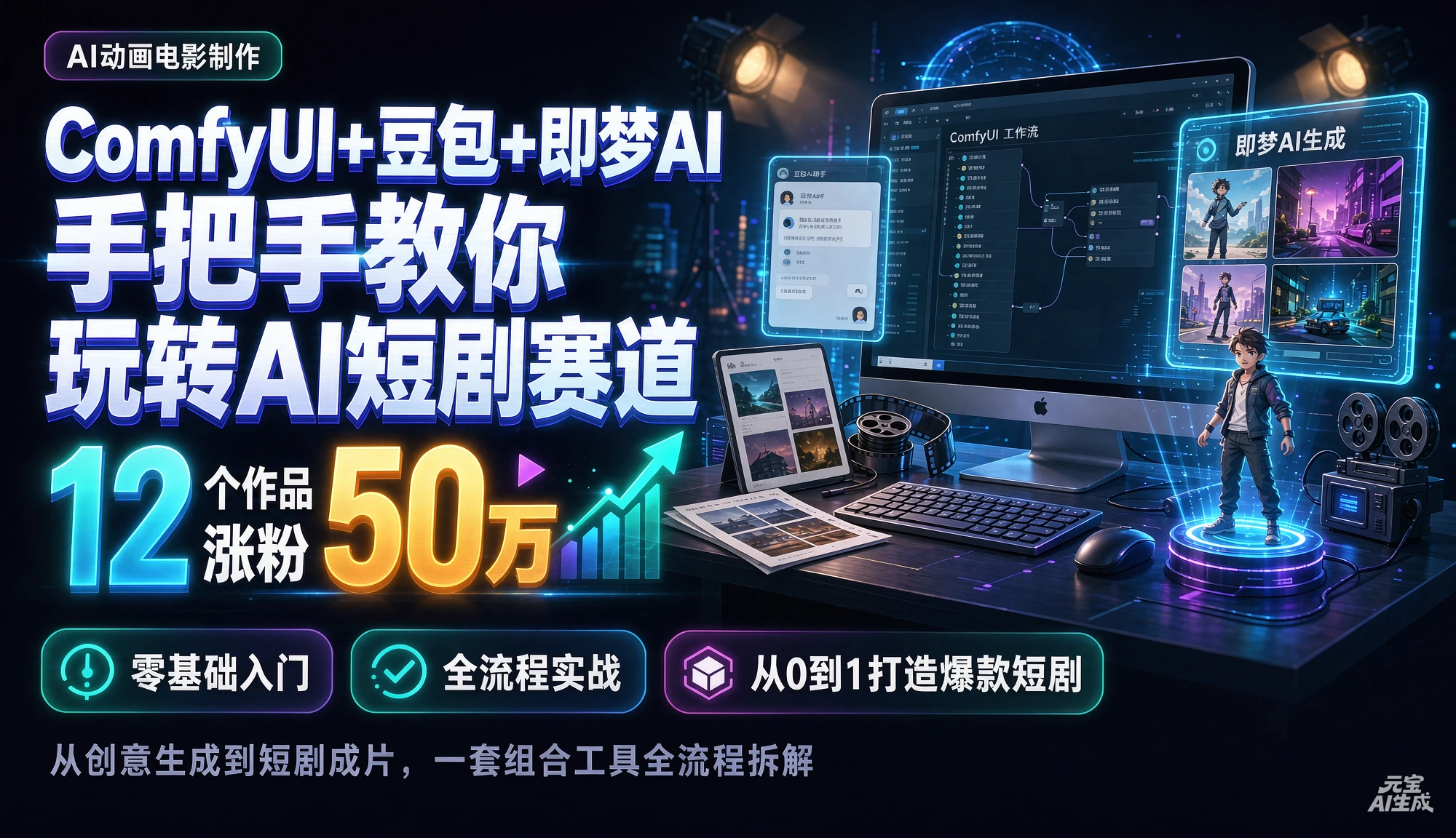【精】AI动画电影制作，12个作品涨粉50万，手把手教你ComfyUI+豆包+即梦AI玩转AI短剧赛道-归山创客