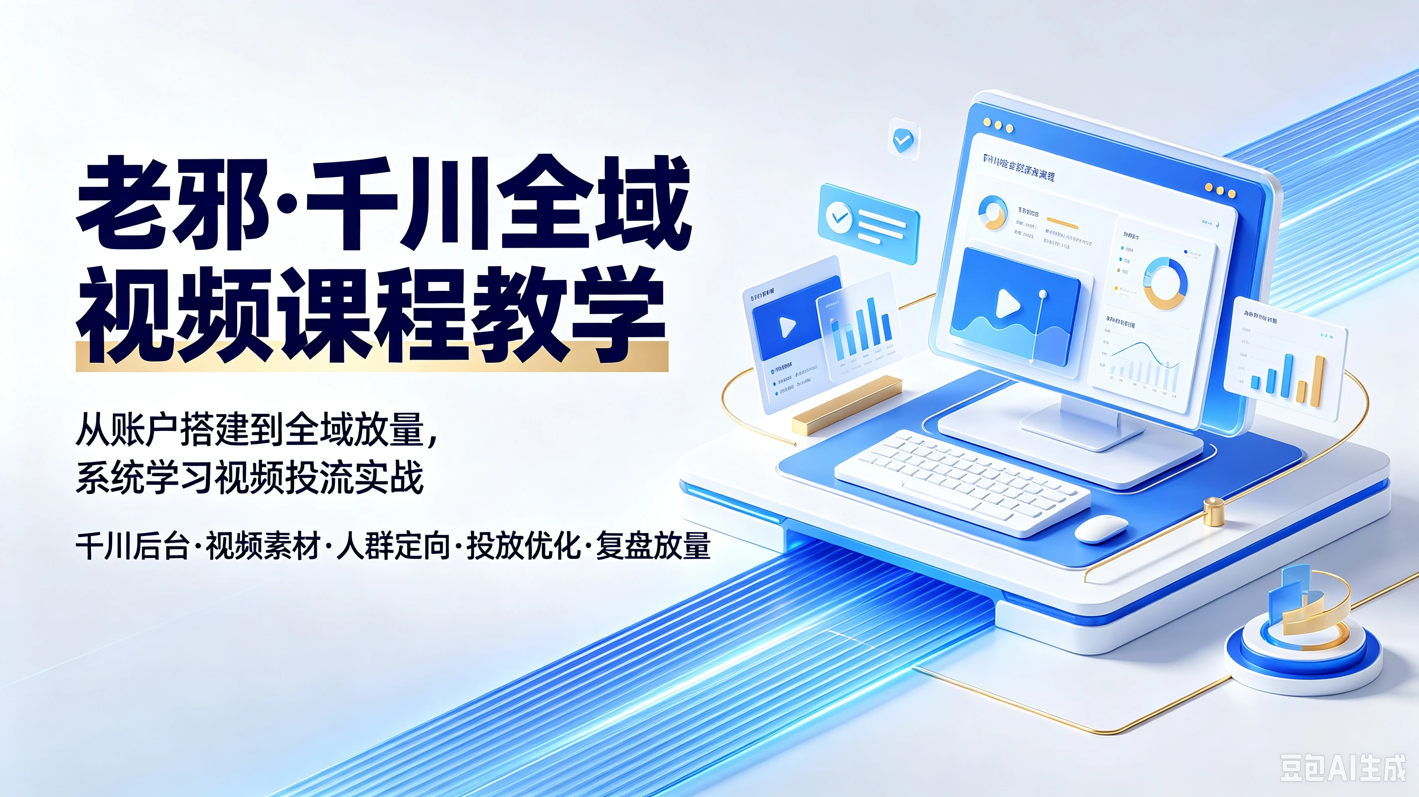 【精】老邪·千川全域视频课程教学，从账户搭建到全域放量，系统学习视频投流实战，千川后台、视频素材、人群定向、投放优化、复盘放量-归山创客