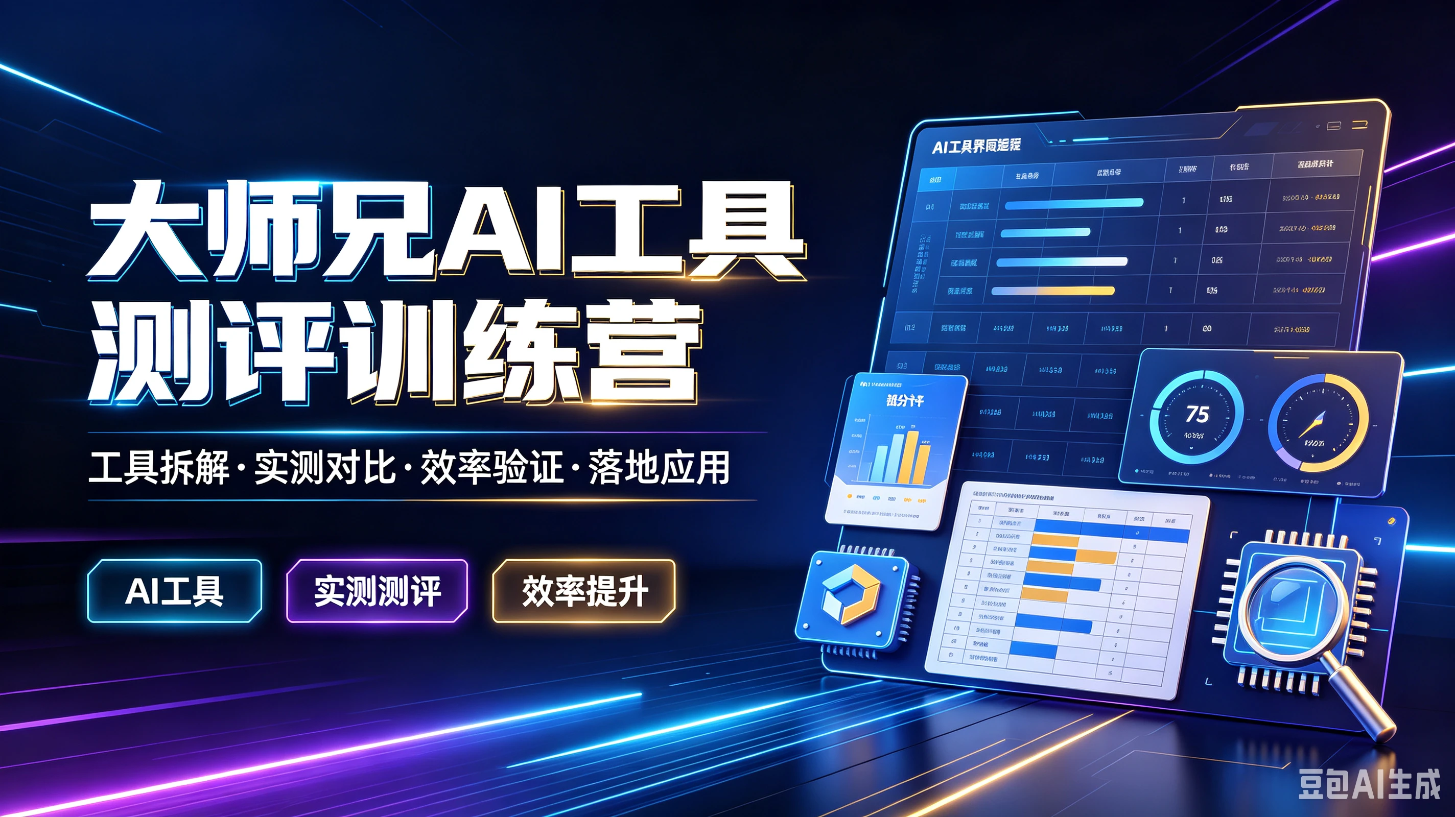 【精】大师兄AI工具测评训练营，工具拆解·实测对比·效率验证·落地应用，AI工具、实测测评、效率提升-归山创客