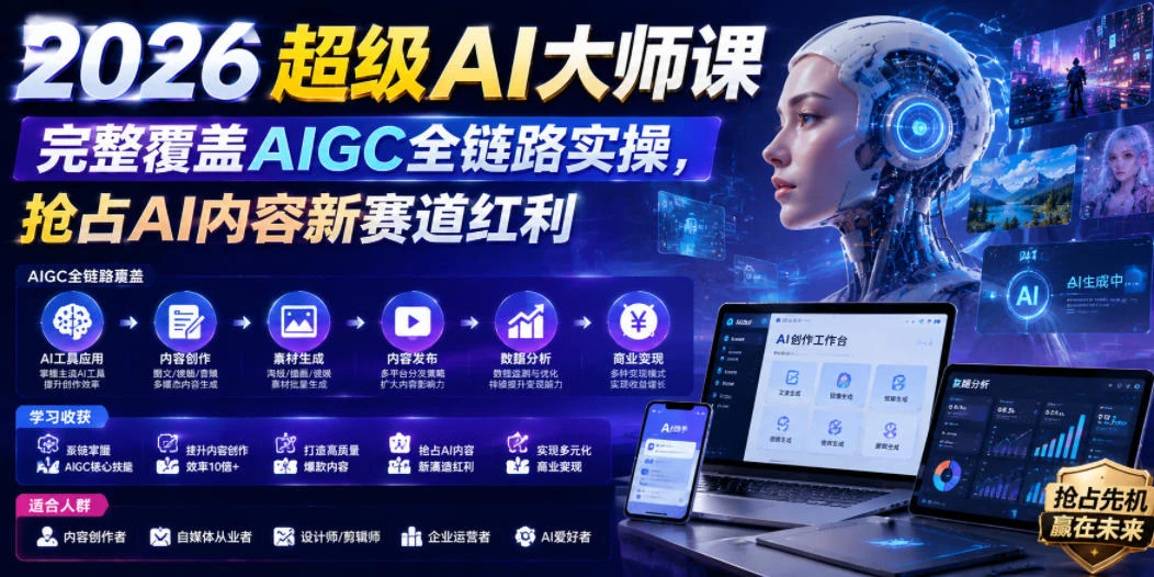 【精】2026超级AI大师课，完整覆盖AIGC全链路实操，抢占AI内容新赛道红利-归山创客