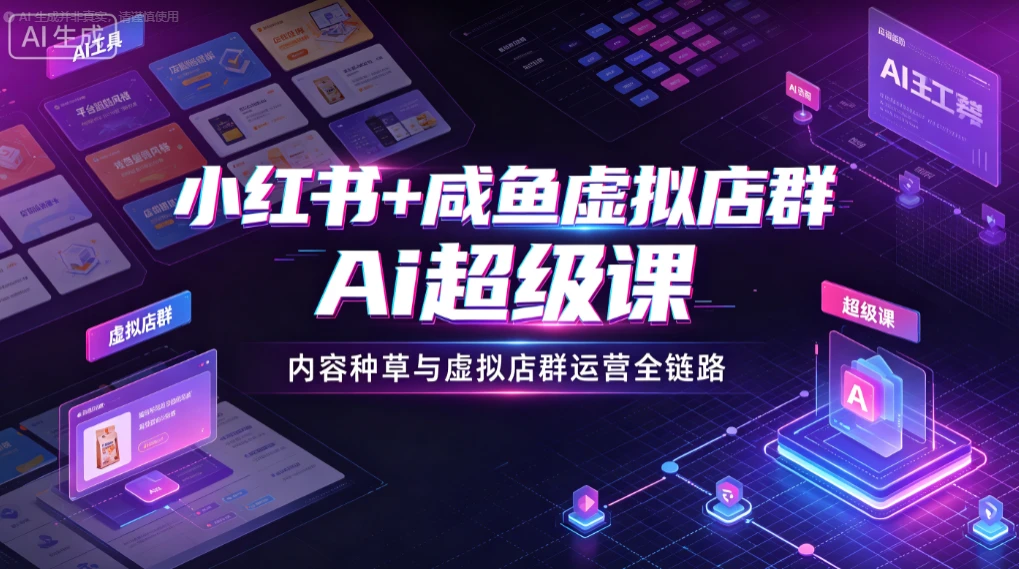 【精】小红书+咸鱼虚拟店群Ai超级课，内容种草与虚拟店群运营全链路-归山创客