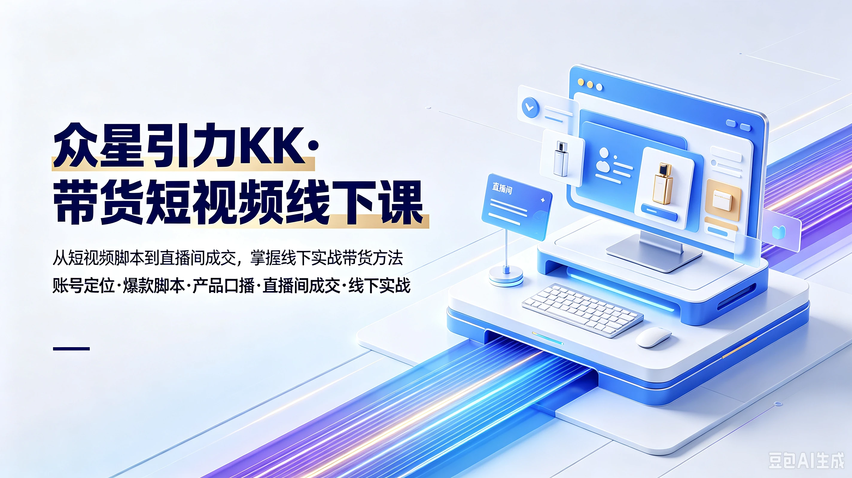 【精】众星引力KK·带货短视频线下课，从短视频脚本到直播间成交，掌握线下实战带货方法，账号定位、爆款脚本、产品口播、直播间成交、线下实战-归山创客