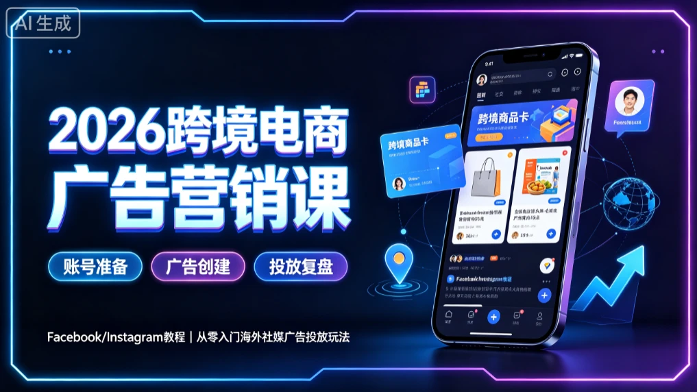 【精】2026跨境电商广告营销课，Facebook/Instagram教程，从零入门海外社媒广告投放玩法-归山创客