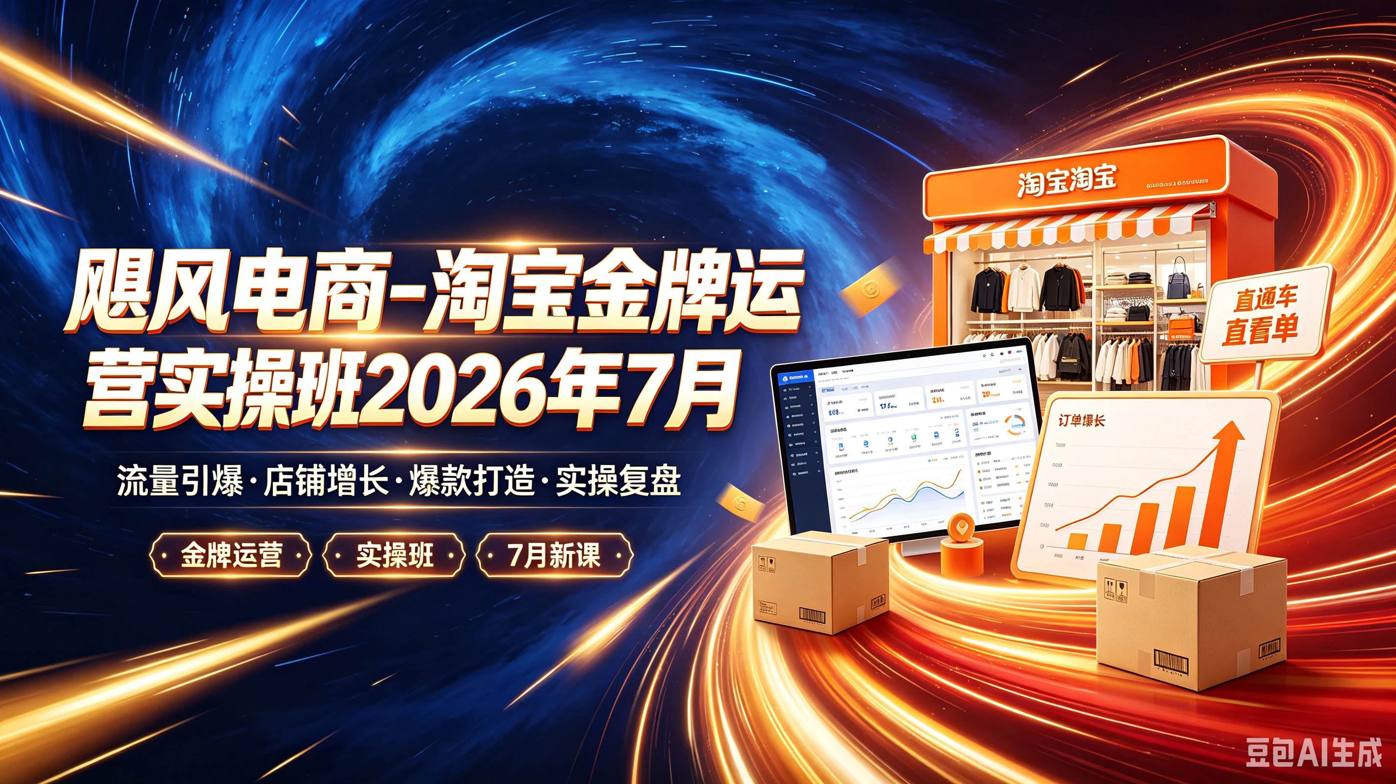 【精】飓风电商-淘宝金牌运营实操班2026年7月，流量引爆·店铺增长·爆款打造·实操复盘，金牌运营、实操班、7月新课-归山创客