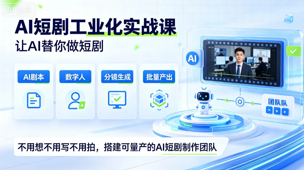 【精】AI短剧工业化实战课，让AI替你做短剧，不用想不用写不用拍，搭建可量产的AI短剧制作团队-归山创客