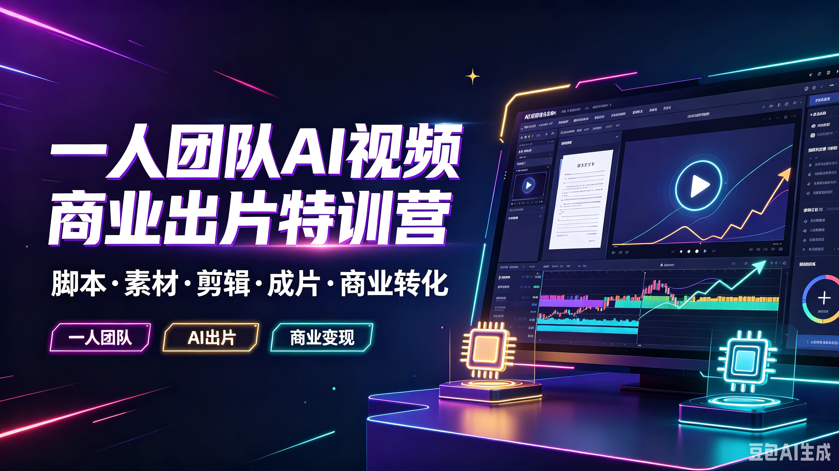 【精】一人团队AI视频商业出片特训营,脚本·素材·剪辑·成片·商业转化,一人团队、Al出片、商业变现-归山创客