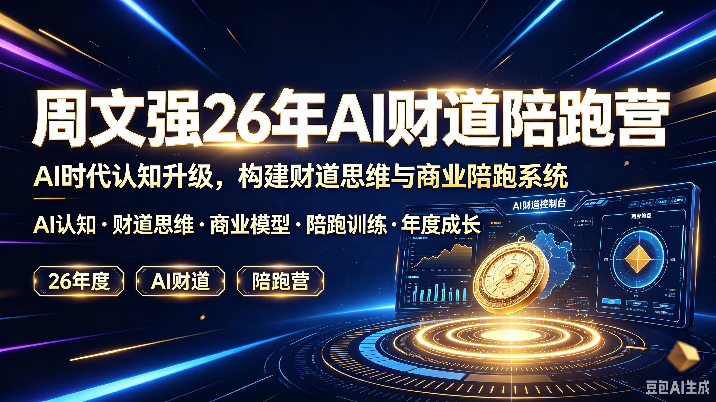 【精】周文强26年AI财道陪跑营，AI时代认知升级，构建财道思维与商业陪跑系统，AI认知、财道思维、商业模型、陪跑训练、年度成长青业城盘-归山创客