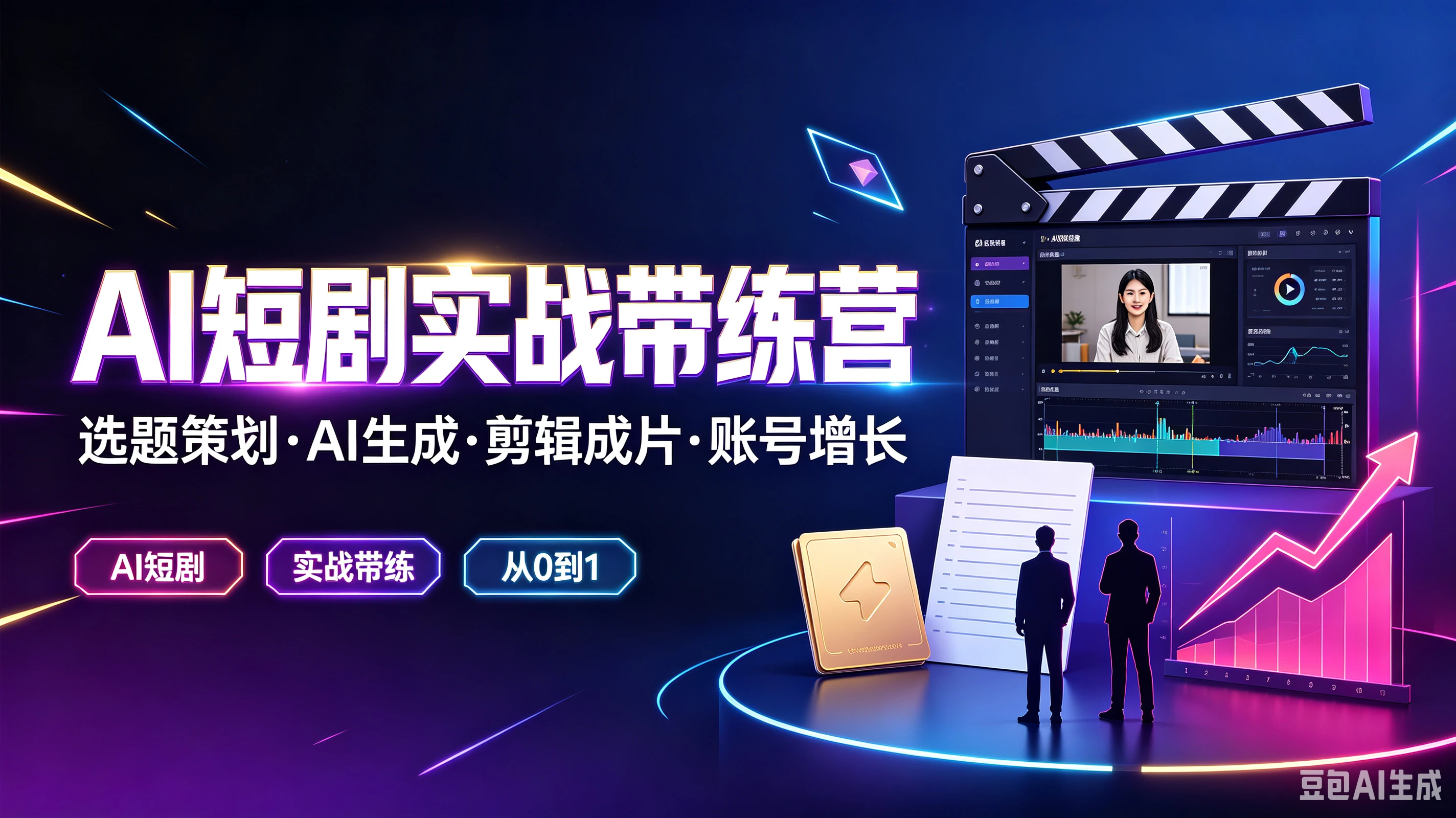 【精】AI短剧实战带练营，选题策划·AI生成·剪辑成片·账号增长，AI短剧、实战带练、从O到1-归山创客