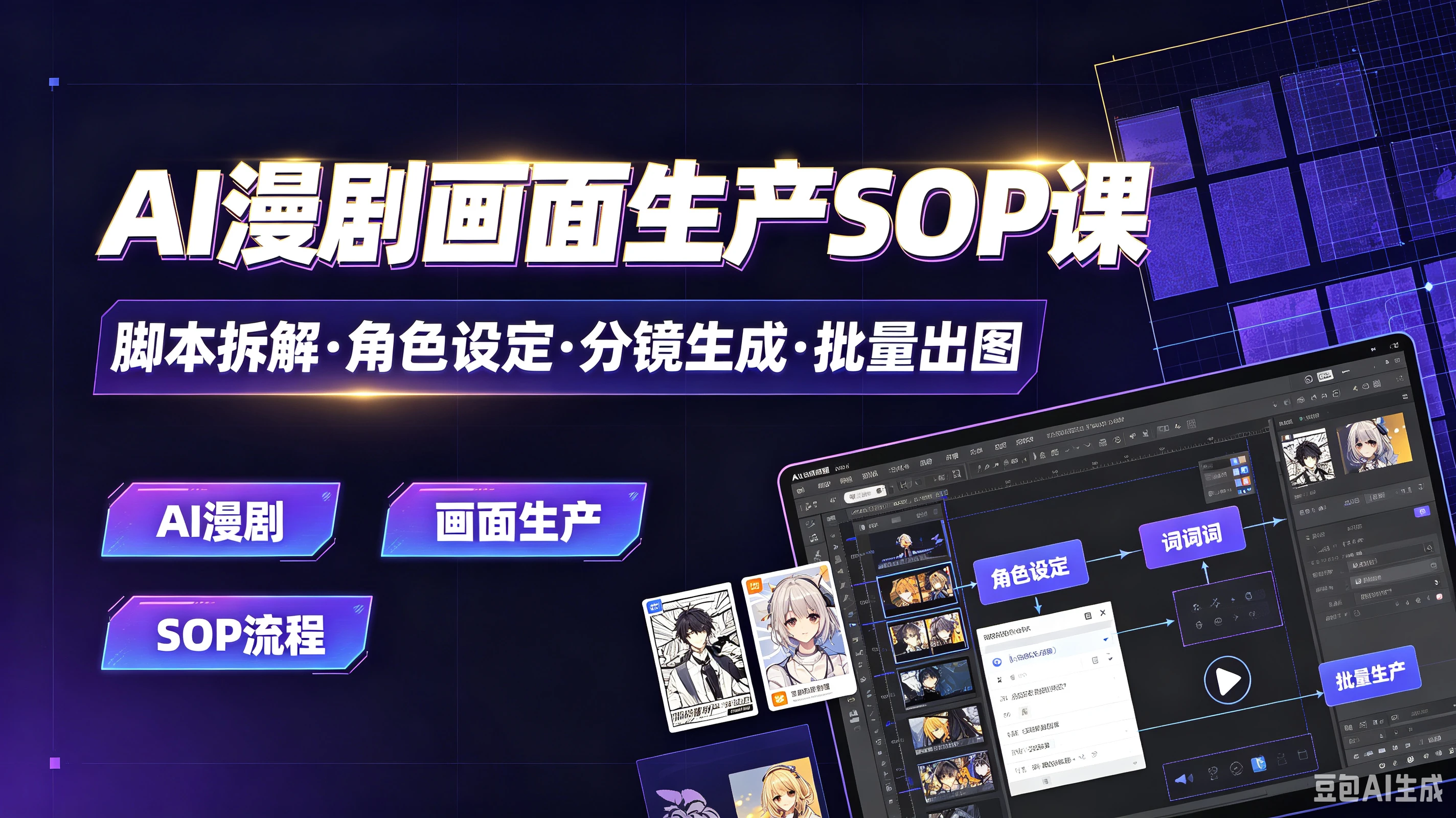 【精】AI漫剧画面生产SOP课，脚本拆解·角色设定·分镜生成·批量出图，AI漫剧、画面生产、SOP流程-归山创客