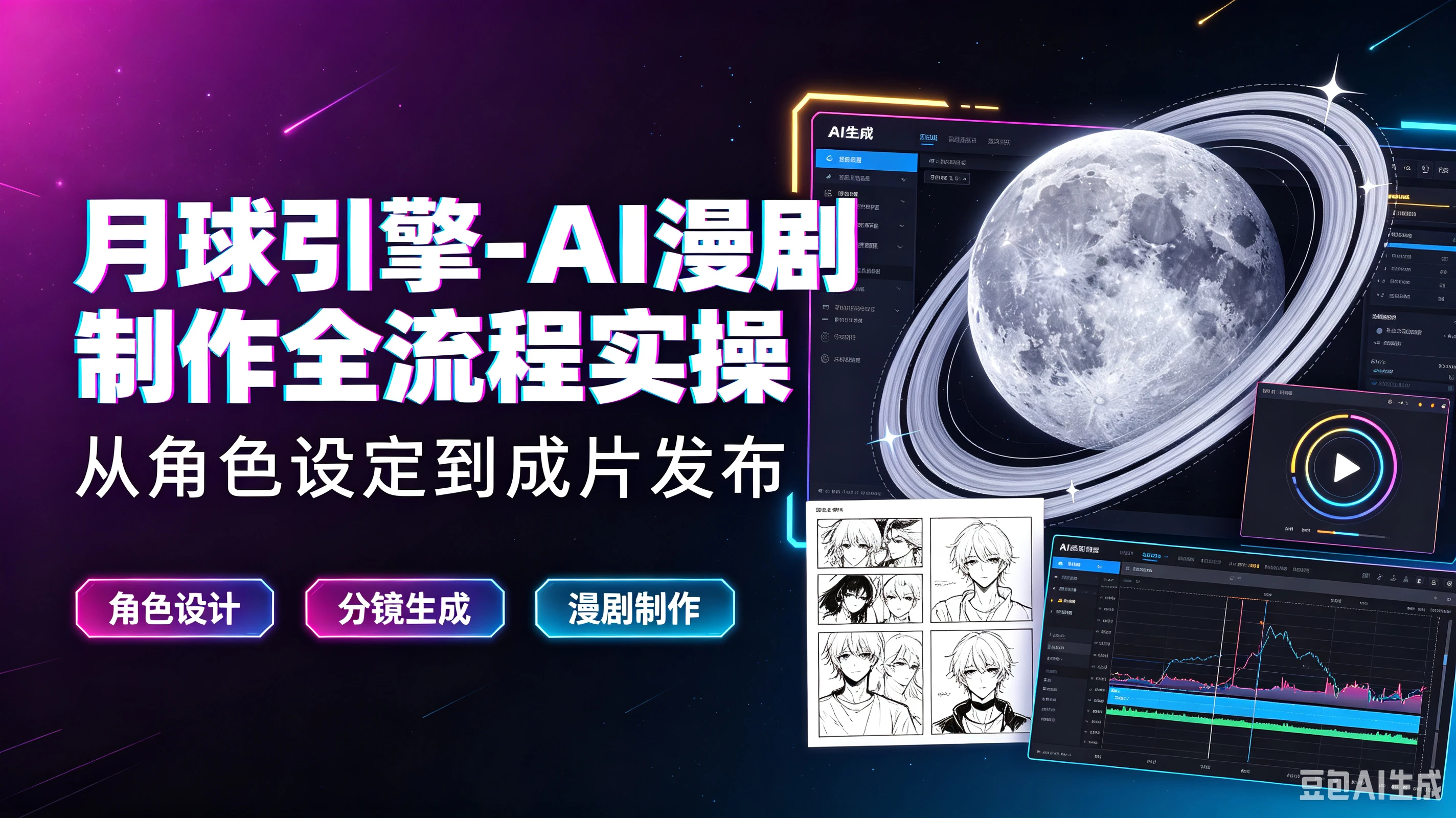 【精】月球引擎-AI漫剧制作全流程实操从角色设定到成片发布，角色设计、分镜生成、漫剧制作-归山创客