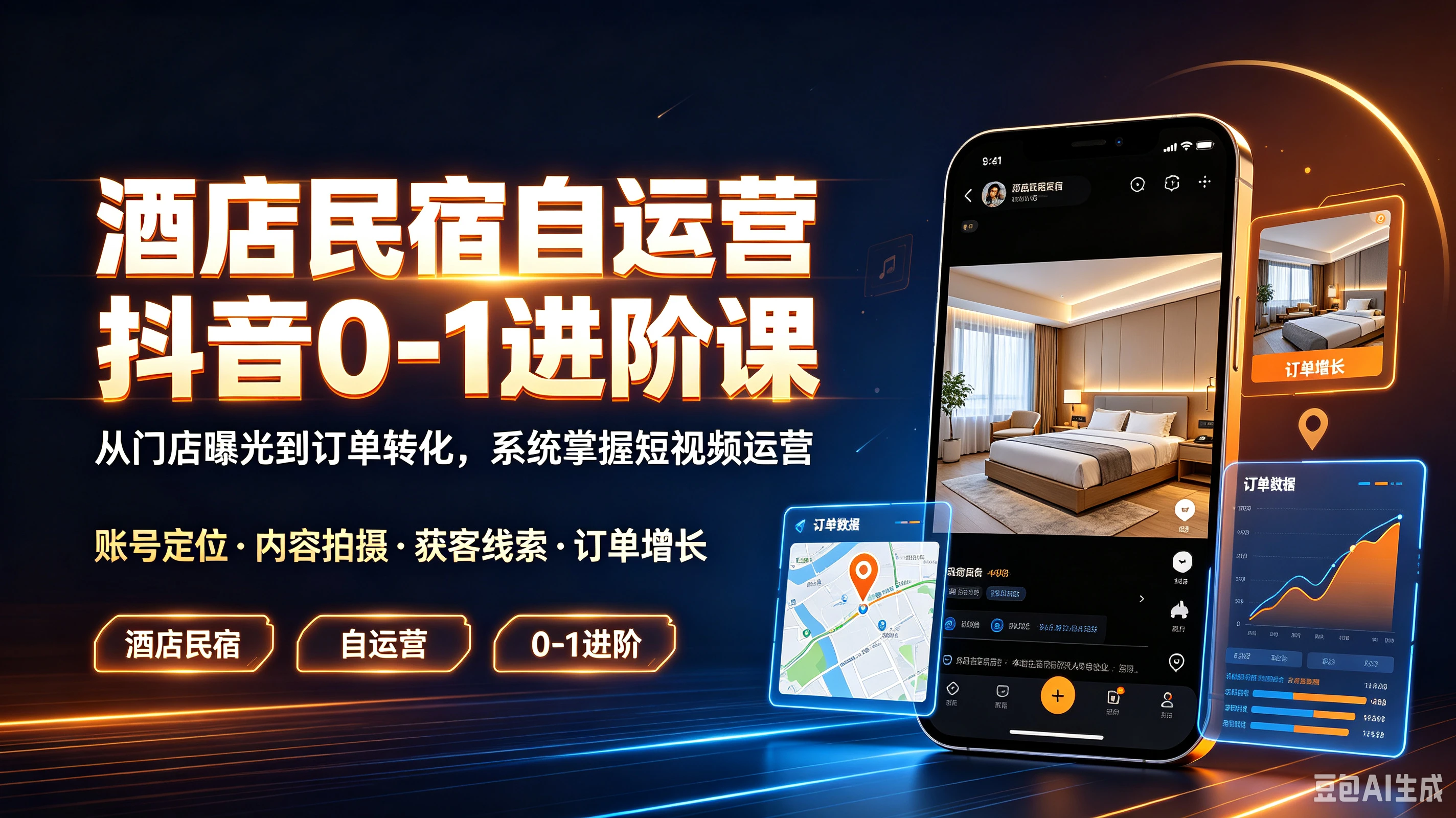 【精】酒店民宿自运营抖音0-1进阶课，从门店曝光到订单转化，系统掌握短视频运营账号定位·内容拍摄·获客线索·订单增长-归山创客