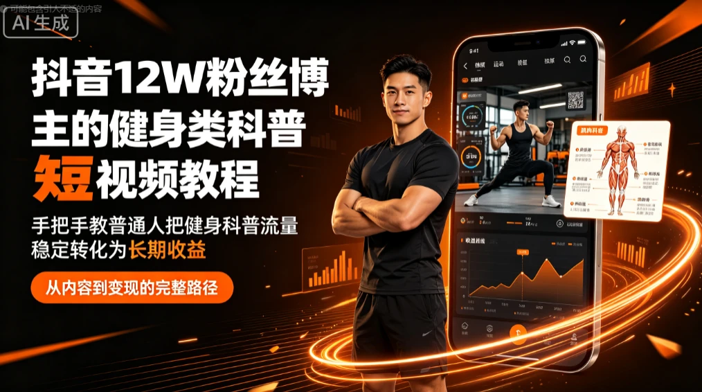 抖音12W粉丝博主的健身类科普短视频教程，手把手教普通人把健身科普流量稳定转化为长期收益-归山创客