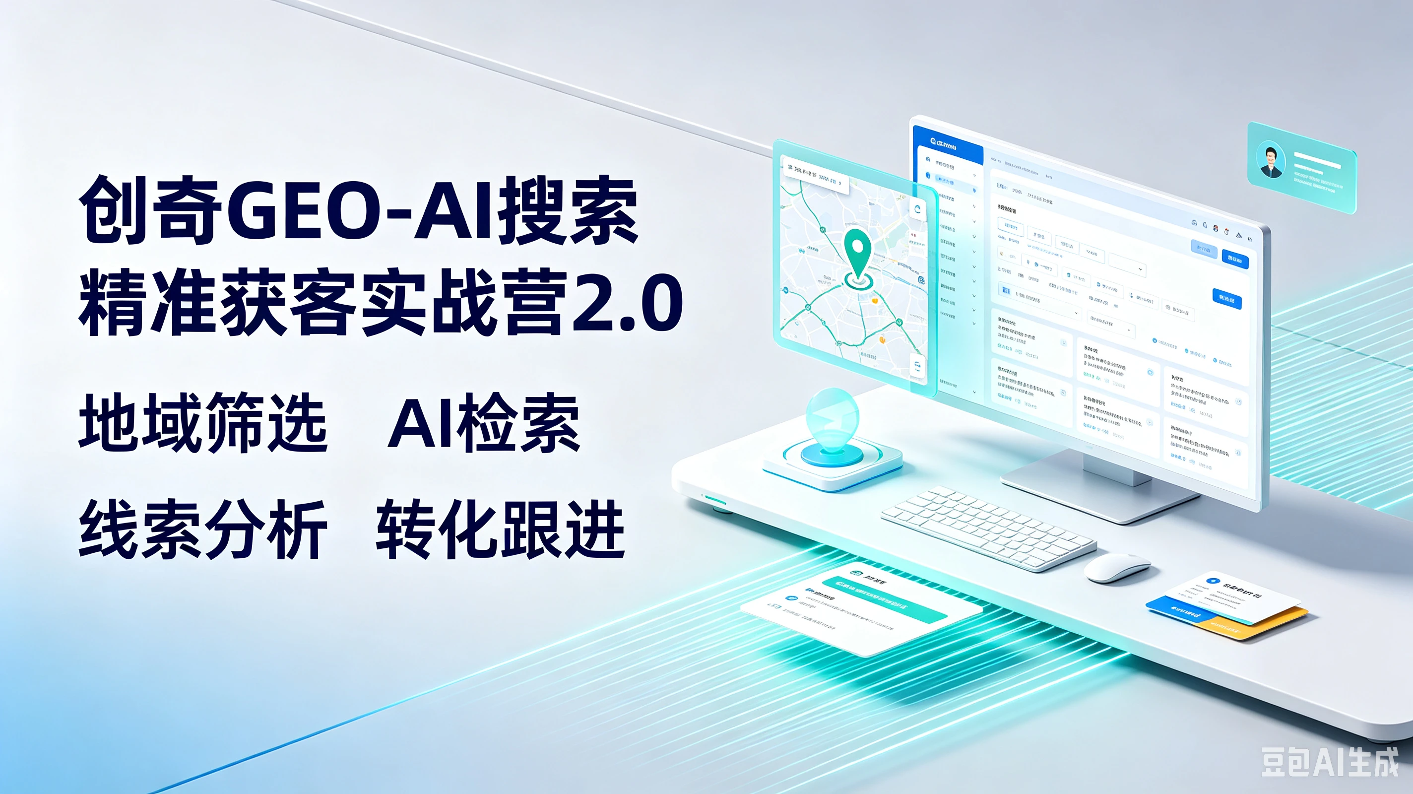 【精】创奇GEO-AI搜索精准获客实战营2.0，地域筛选、AI检索、线索分析、转化跟进-归山创客