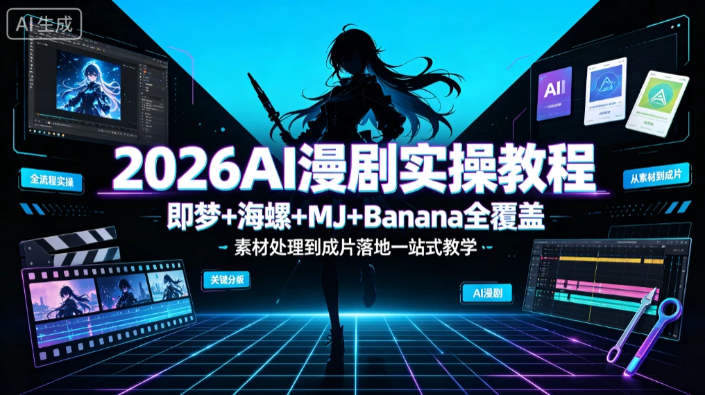 【精】卓奇Ai漫剧实操教学，即梦+海螺+MJ+Banana全覆盖，素材处理到成片落地一站式教学-归山创客