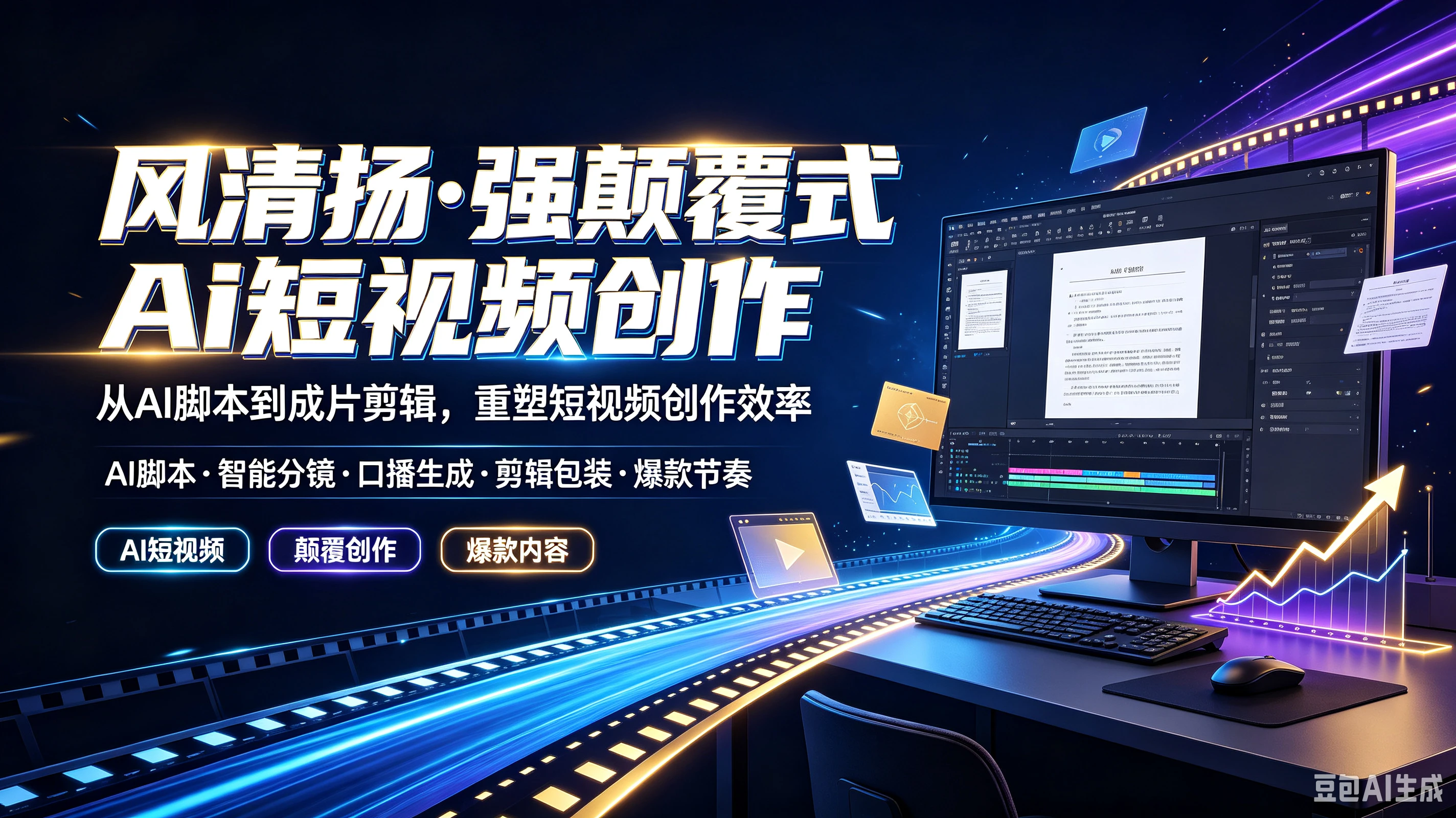 【精】风清扬·强颠覆式Ai短视频创作，从AI脚本到成片剪辑，重塑短视频创作效率，AI脚本、智能分镜、口播生成、剪辑包装、爆款节奏-归山创客