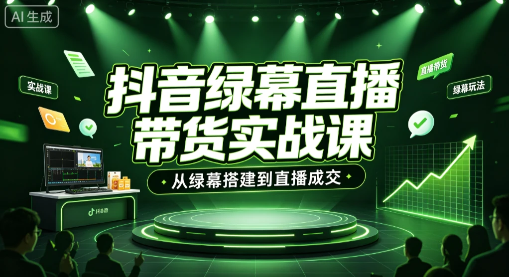 【精】抖音绿幕直播带货实战课,从绿幕搭建到直播成交-归山创客