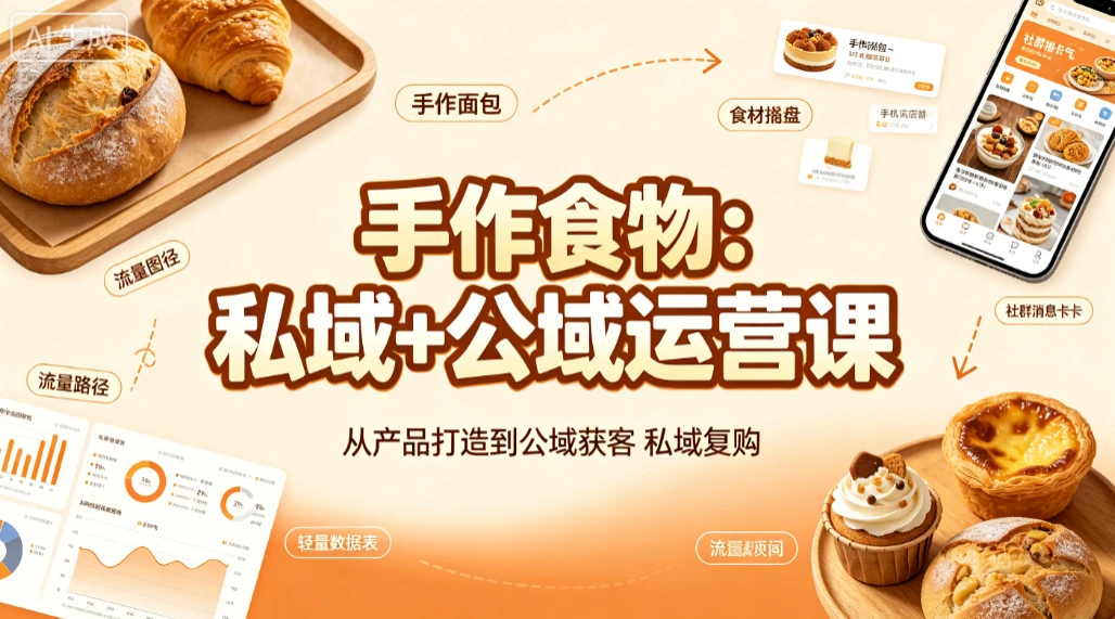 【精】手作食物：私域+公域运营课，从产品打造到公域获客私域复购-归山创客