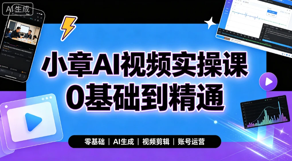 【精】小章AI视频实操课0基础到精通,零基础、AI生成、视频剪辑、账号运营-归山创客