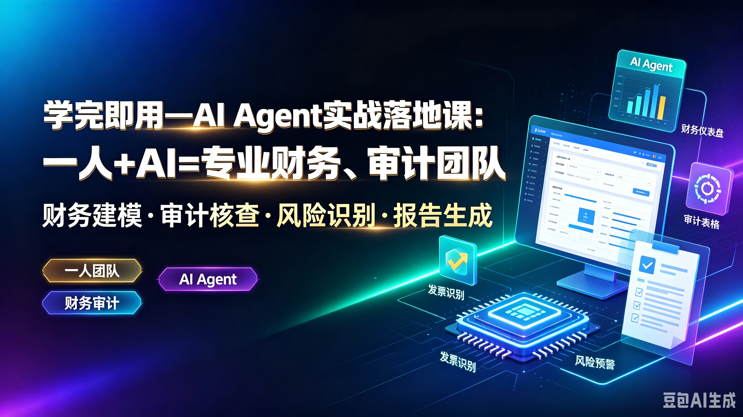 【精】学完即用一AlAgent实战落地课：一人+AI=专业财务、审计团队，财务建模·审计核查·风险识别·报告生成，一人团队、Al Agent、财务审计-归山创客