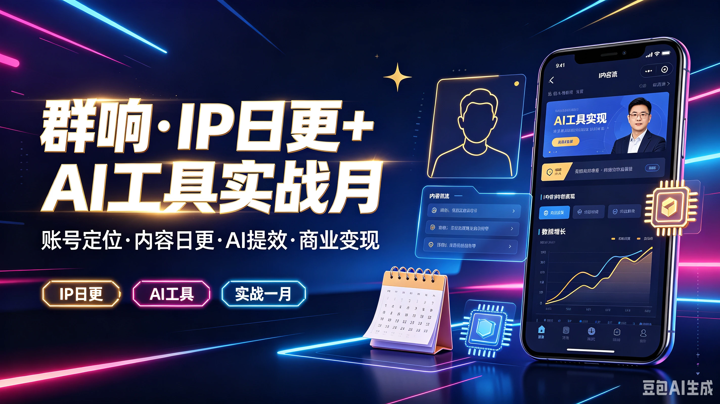 【精】群响·IP日更+AI工具实战月,长号定位·内容日更·AI提效·商业变现,IP日更、Al工具、实战一月-归山创客