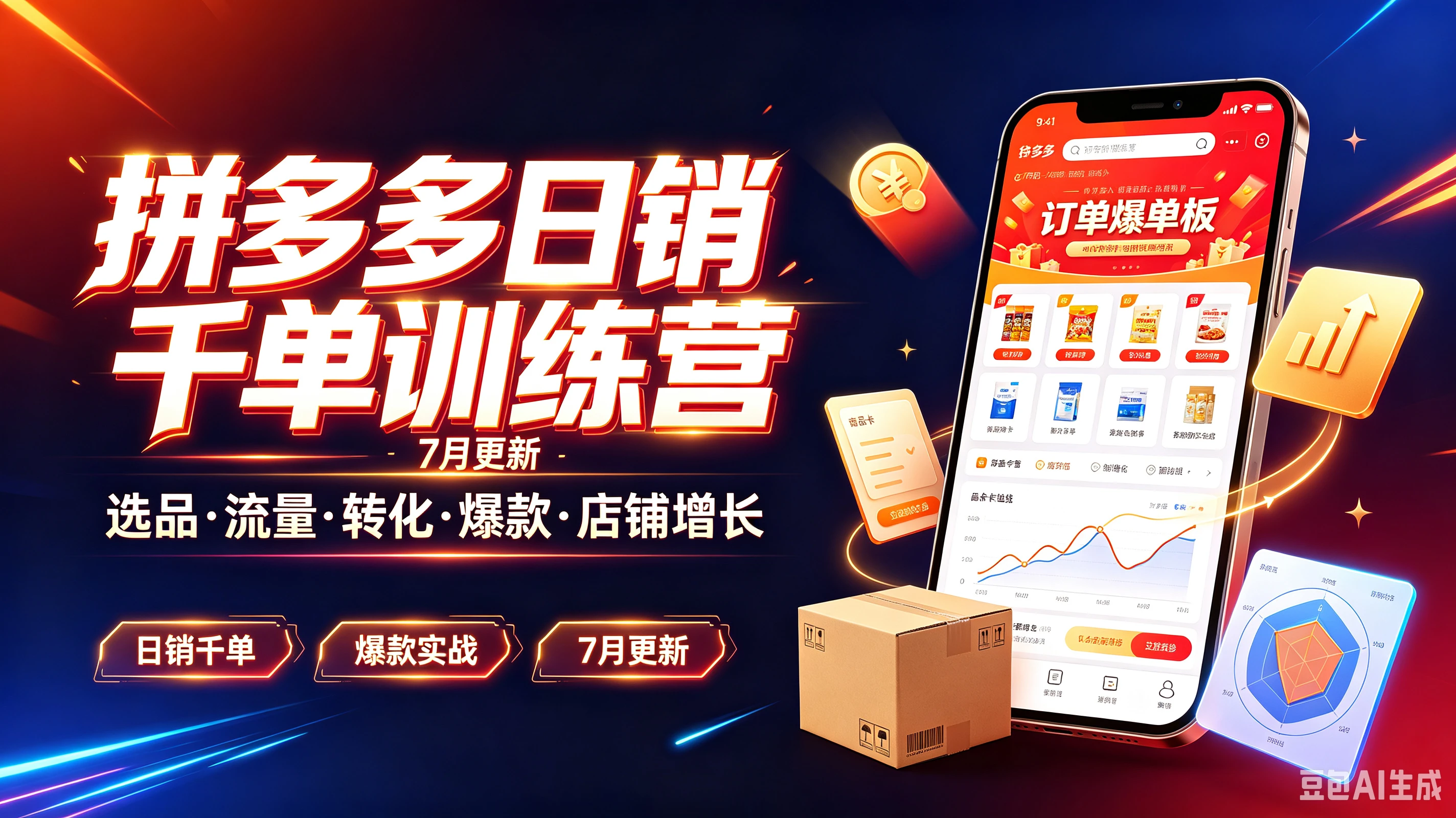【精】拼多多日销千单训练营，7月更新选品·流量·转化·爆款·店铺增长，日销千单、爆款实战、7月更新-归山创客