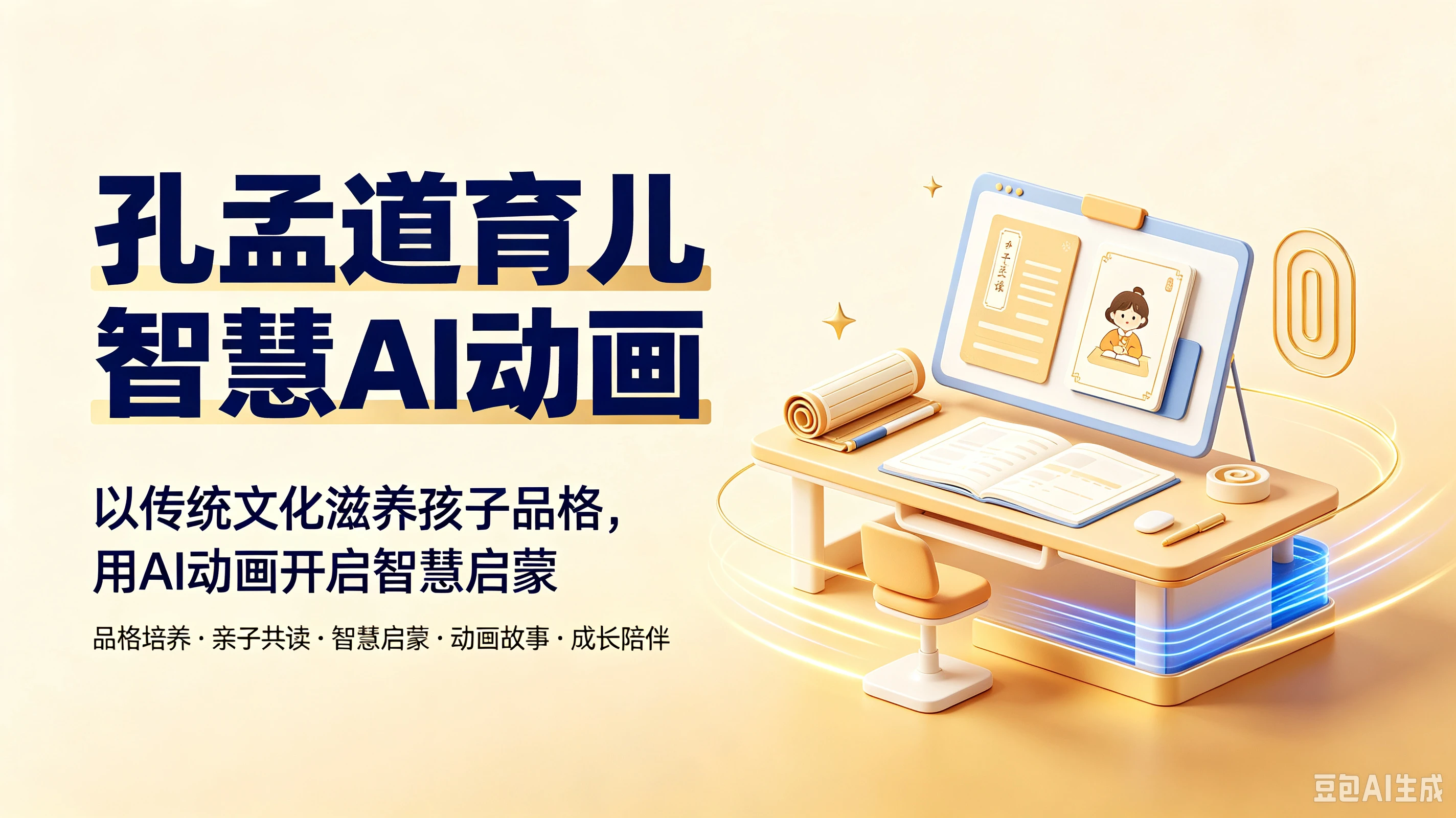 【精】孔孟道育儿智慧AI动画，以传统文化滋养孩子品格，用AI动画开启智慧启蒙，品格培养、亲子共读、智慧启蒙、动画故事、成长陪伴-归山创客
