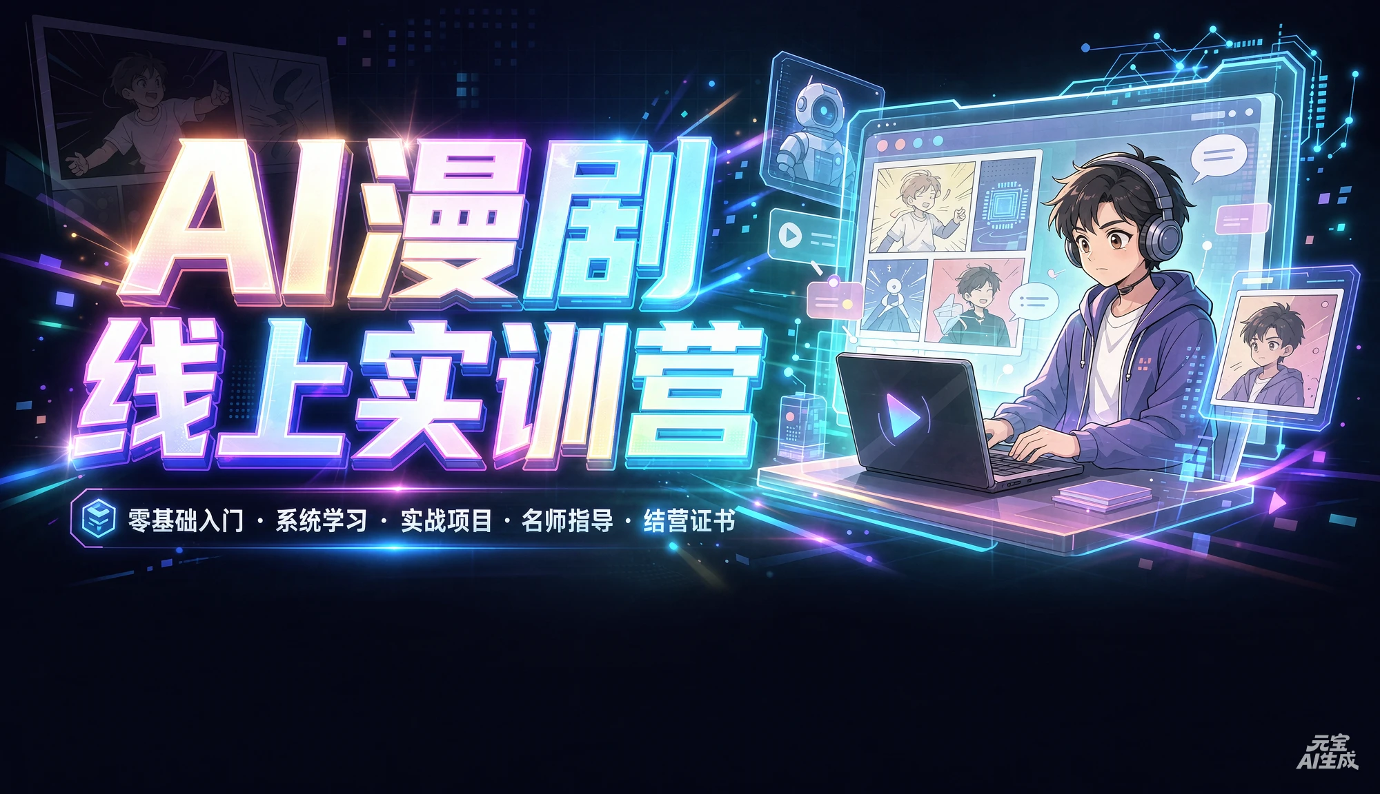 【精】AI漫剧线上实训营，零基础入门、系统学习、实战项目、名师指导、结营证书-归山创客