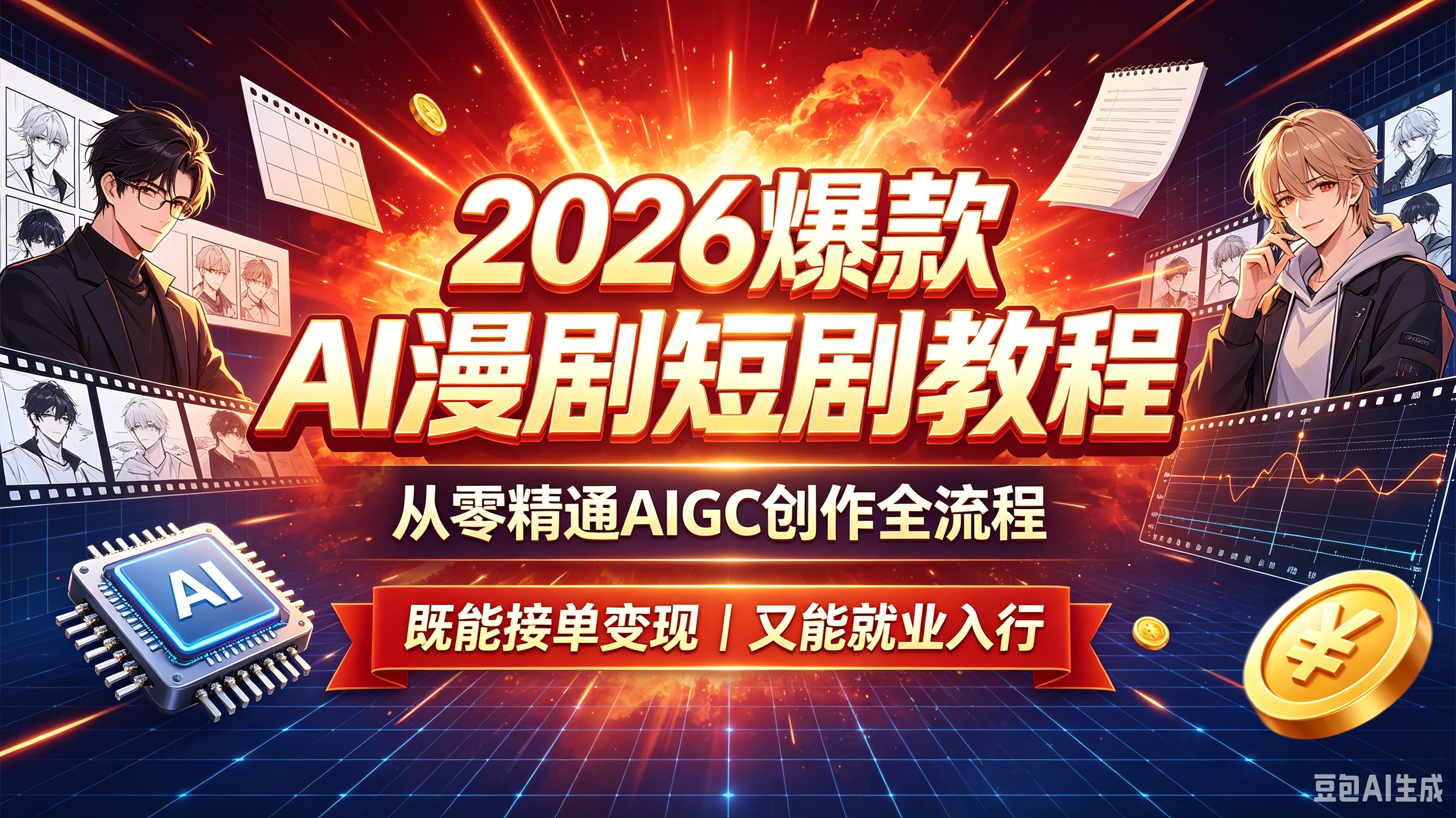 【精】2026 爆款 AI 漫剧短剧教程 从零精通 AIGC 创作全流程 既能接单变现又能就业入行-归山创客