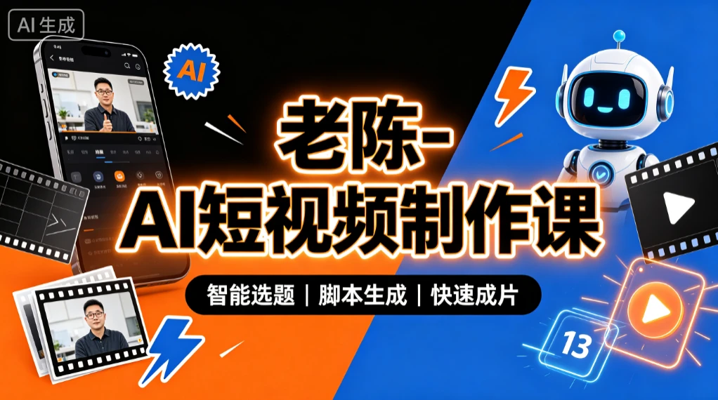 【精】老陈- AI短视频制作课，从选题到成片，AI工具实战，短视频增长-归山创客