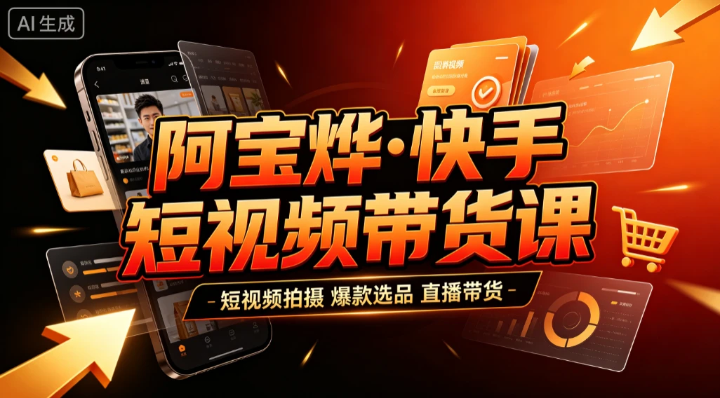 【精】阿宝烨·快手短视频带货课,短视频拍摄、爆款选品、直播带货-归山创客