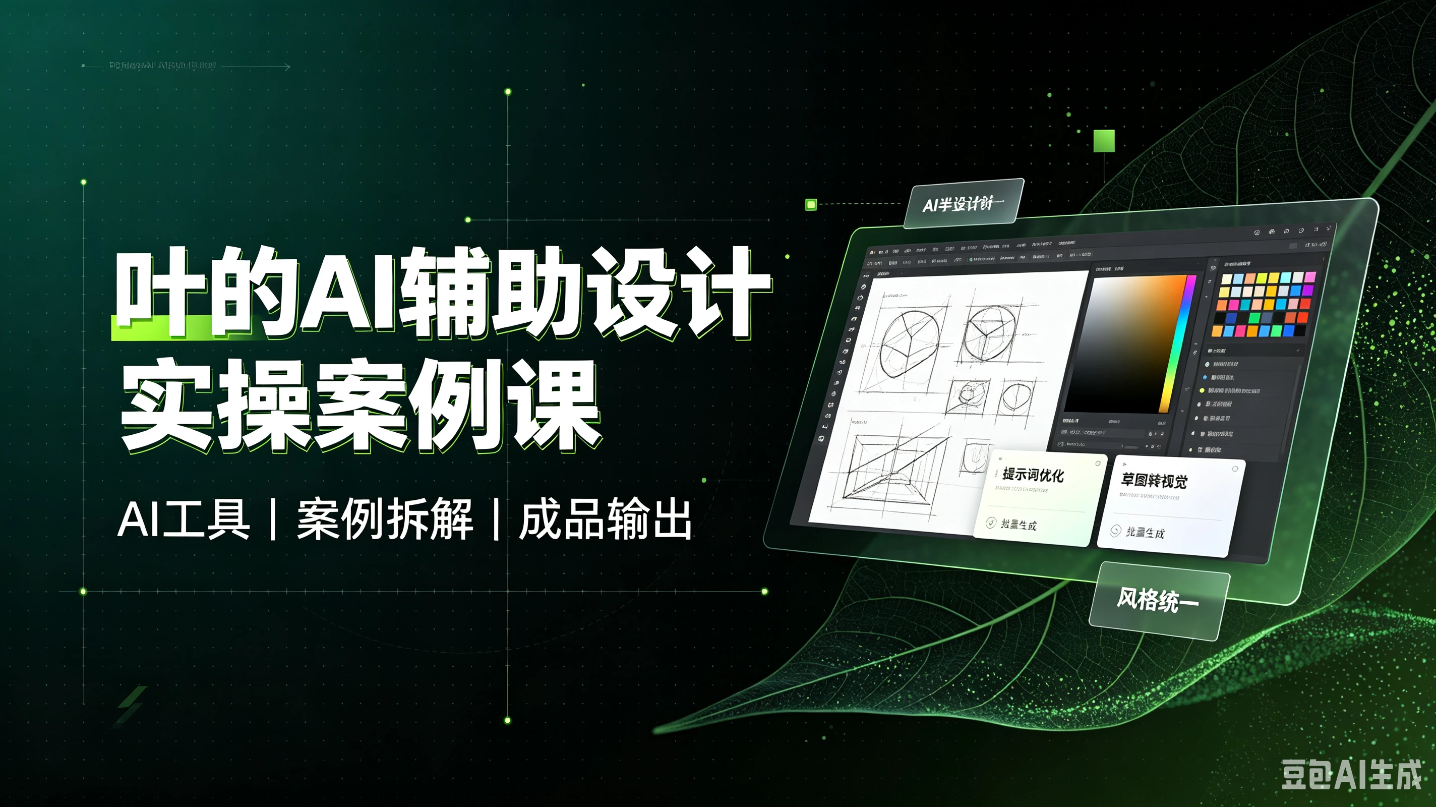 【精】叶的AI辅助设计实操案例课,AI工具、案例拆解、成品输出-归山创客
