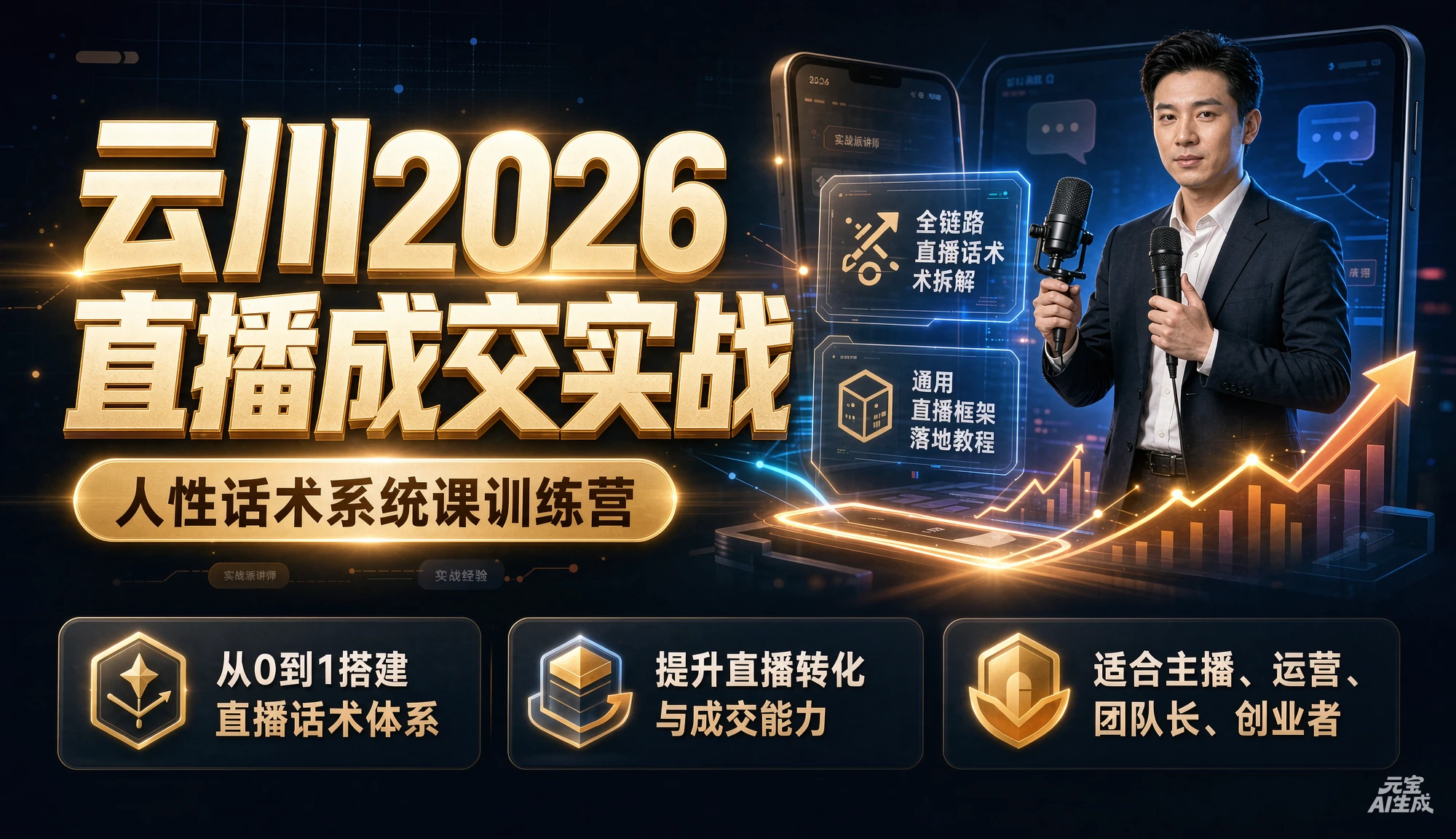 【精】云川2026直播成交实战：人性话术系统课训练营，全链路直播话术拆解，通用直播框架落地教程-归山创客