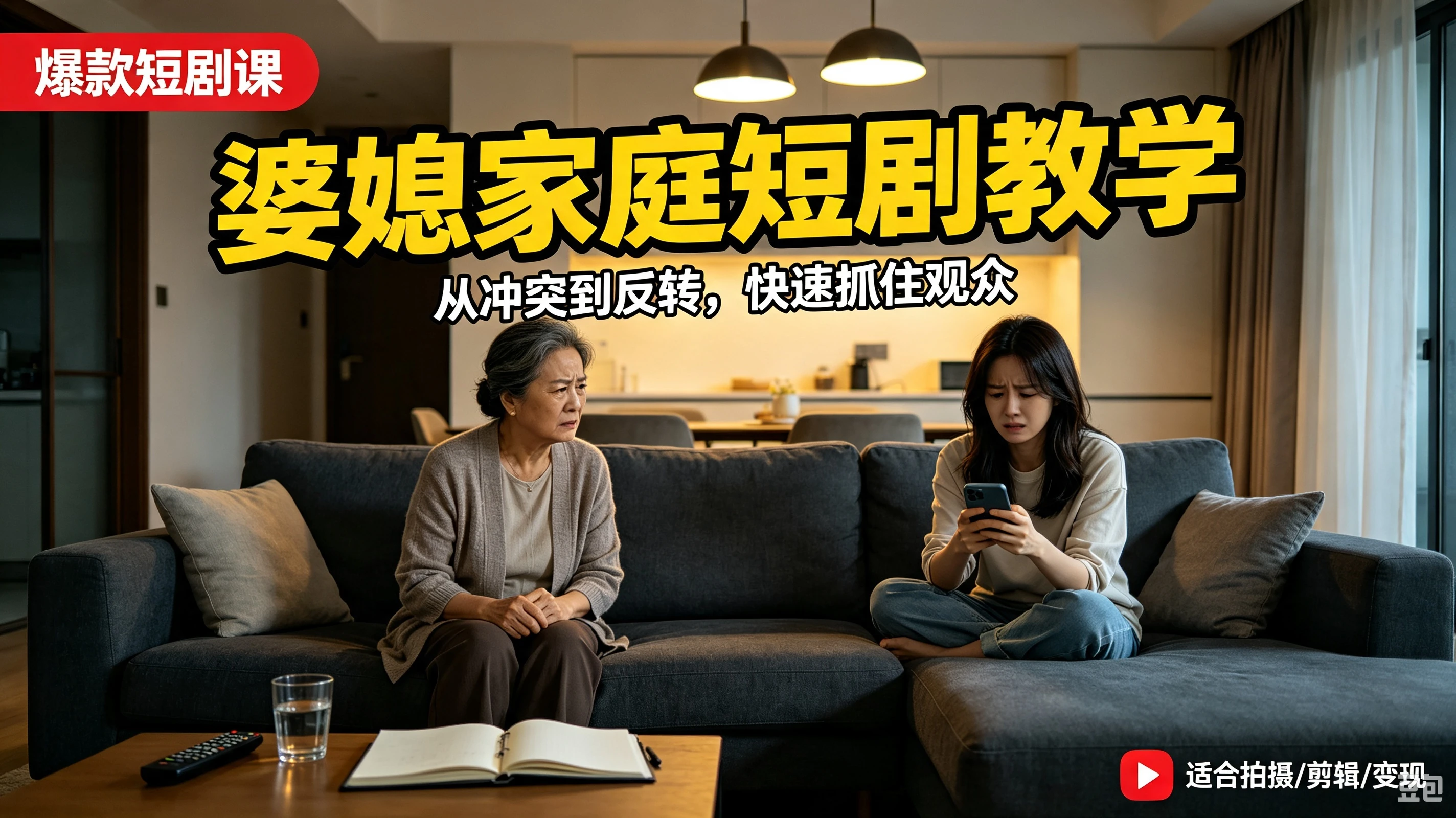 【精】婆媳家庭AI短剧全套教学丨起号快，热门吸引女性粉丝，商单广告、橱窗带货、收徒裂变、伙伴分成等-归山创客
