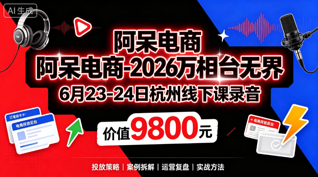 【精】阿呆电商-2026万相台无界6月23-24日杭州线下课录音(价值9800元)-归山创客
