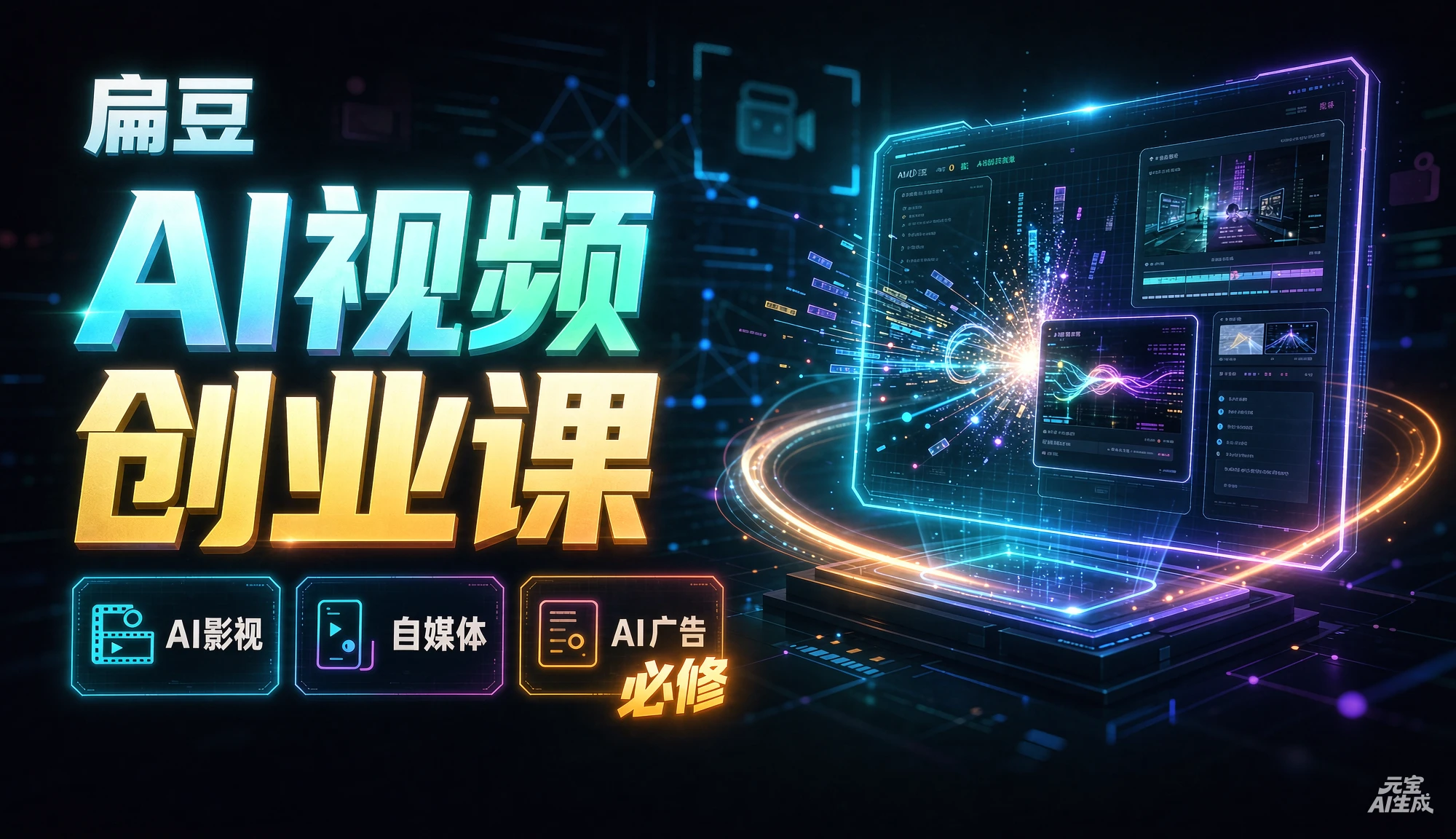 【精】扁豆：AI视频创业课（AI影视、AI自媒体、AI广告 必修）-归山创客