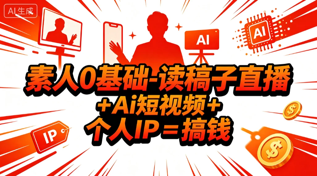 【精】素人0基础-读稿子直播 + Ai短视频 + 个人IP = 搞钱-归山创客