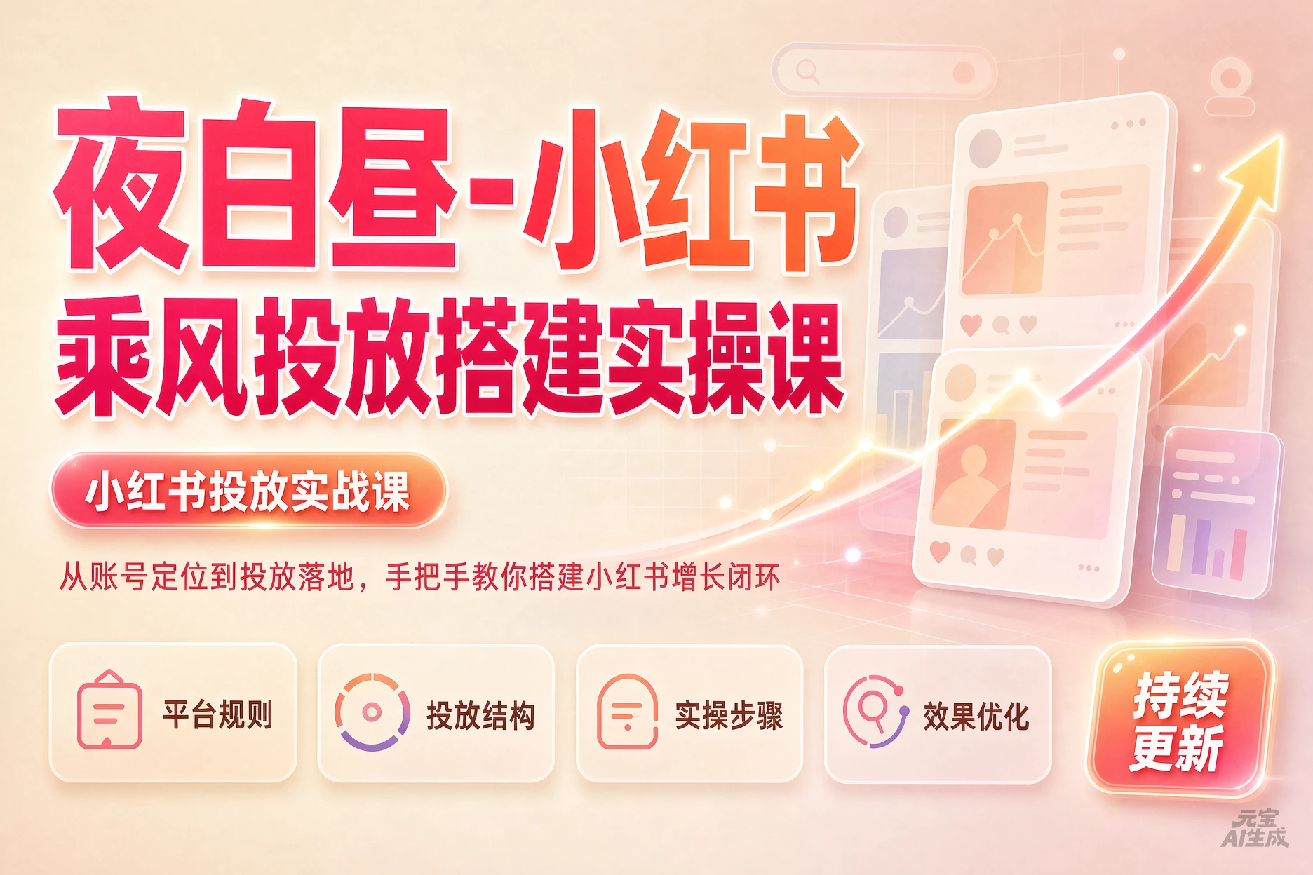 【精】夜白昼-小红书乘风投放实操课，开户返点标准投搭建莱卡定向，新店建模撬动笔记自然流量-归山创客