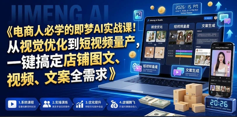 【精】电商人必学的即梦AI实战课 从视觉优化到短视频量产 一键搞定店铺图文、视频、文案全需求-归山创客