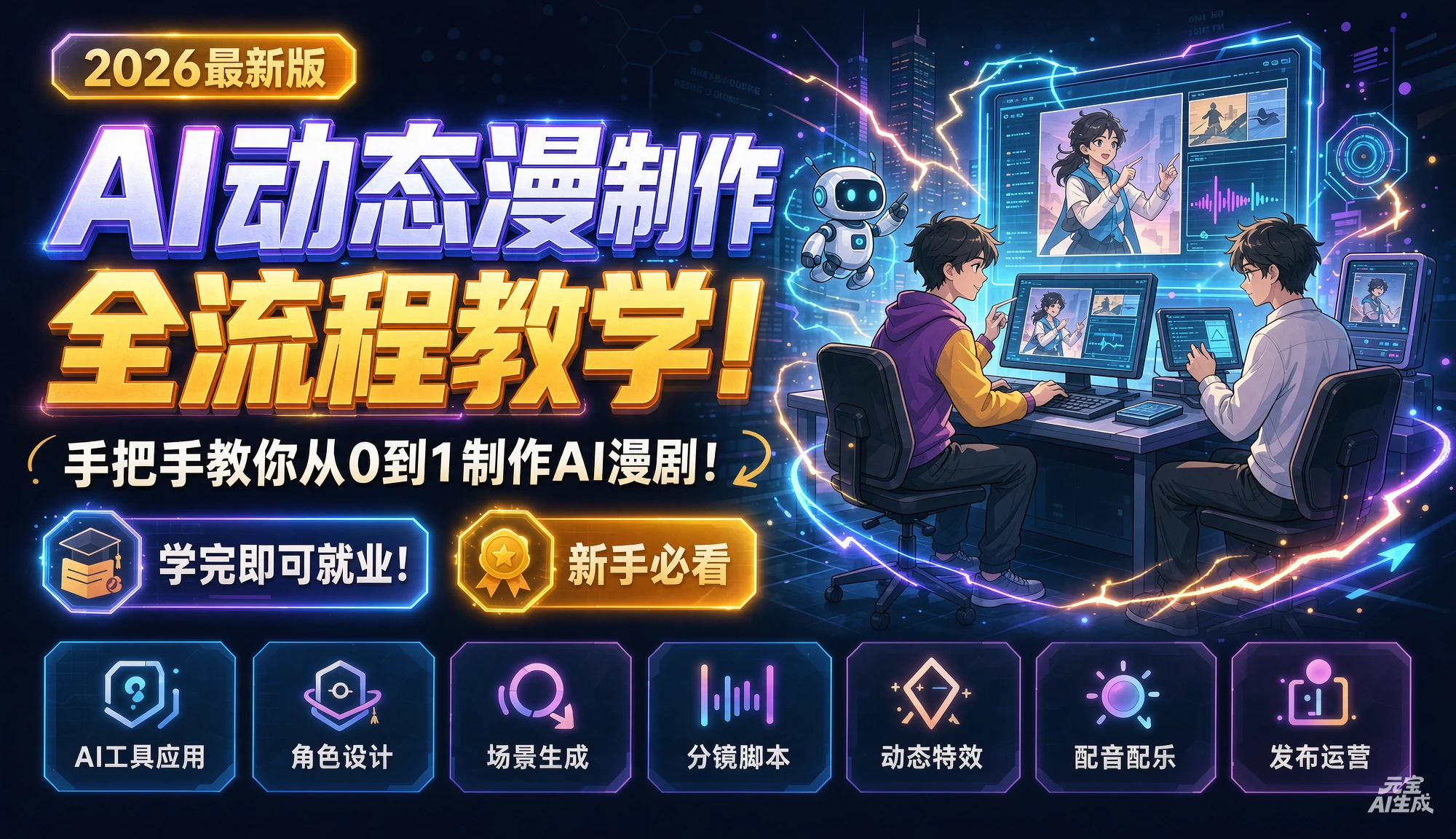 【精】2026最新版AI动态漫制作全流程教学！手把手教你从0到1制作AI漫剧！学完即可就业！新手必看-归山创客