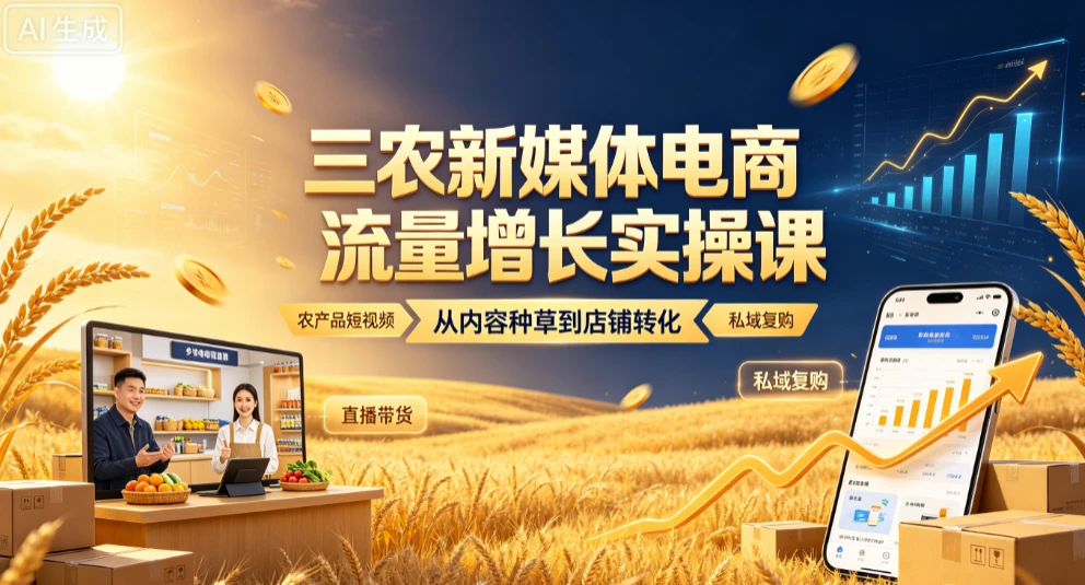 【精】三农新媒体电商流量增长实操课，从内容种草到店铺转化-归山创客