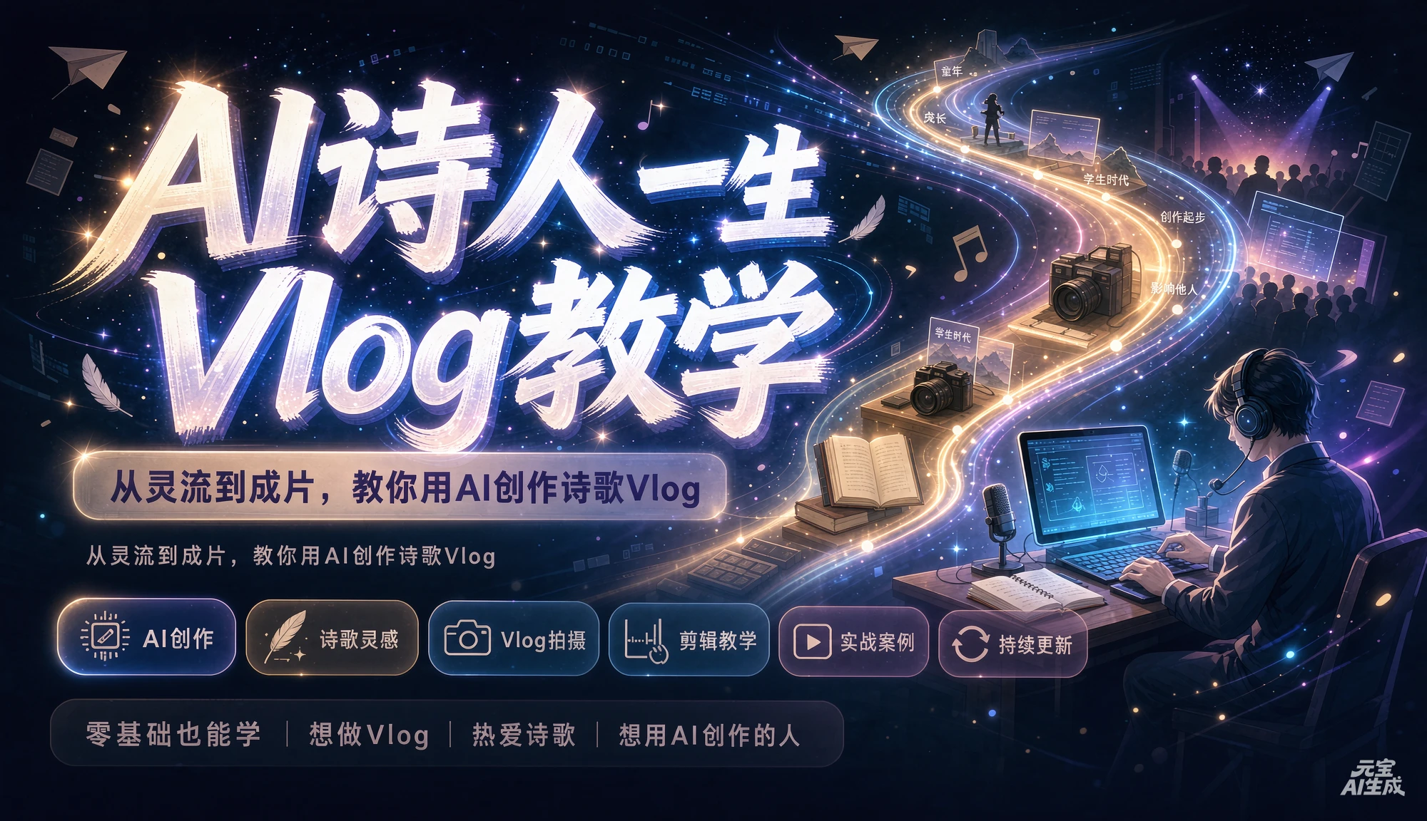 【精】AI诗人一生Vlog教学，AI制作丨伙伴计划丨精选收益丨商单收徒 ，新领域红利期，抓紧做-归山创客