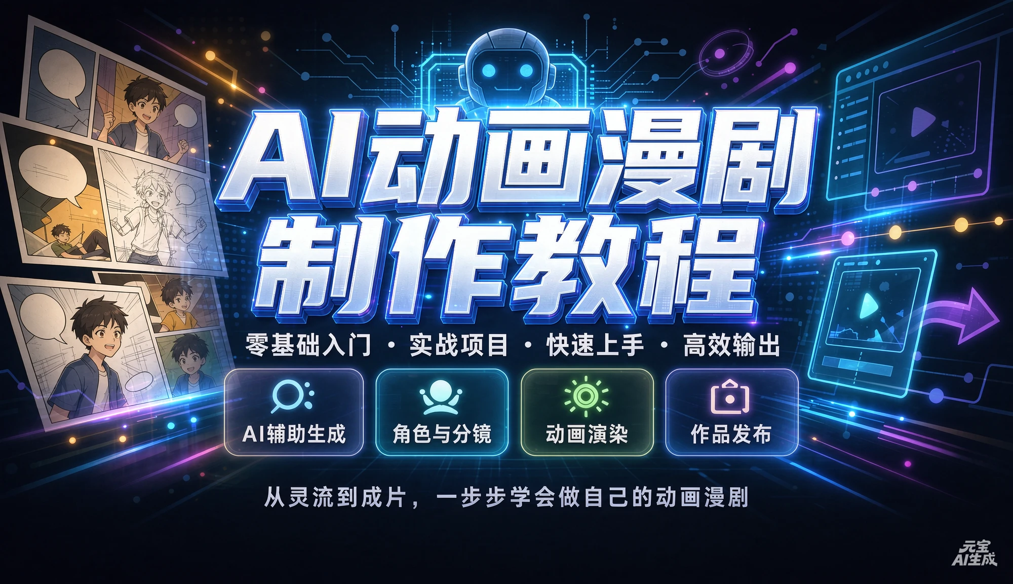 【精】AI动画漫剧制作教程，从选题构思、分镜文案、AI绘图配音到剪映成片的完整创作流-归山创客