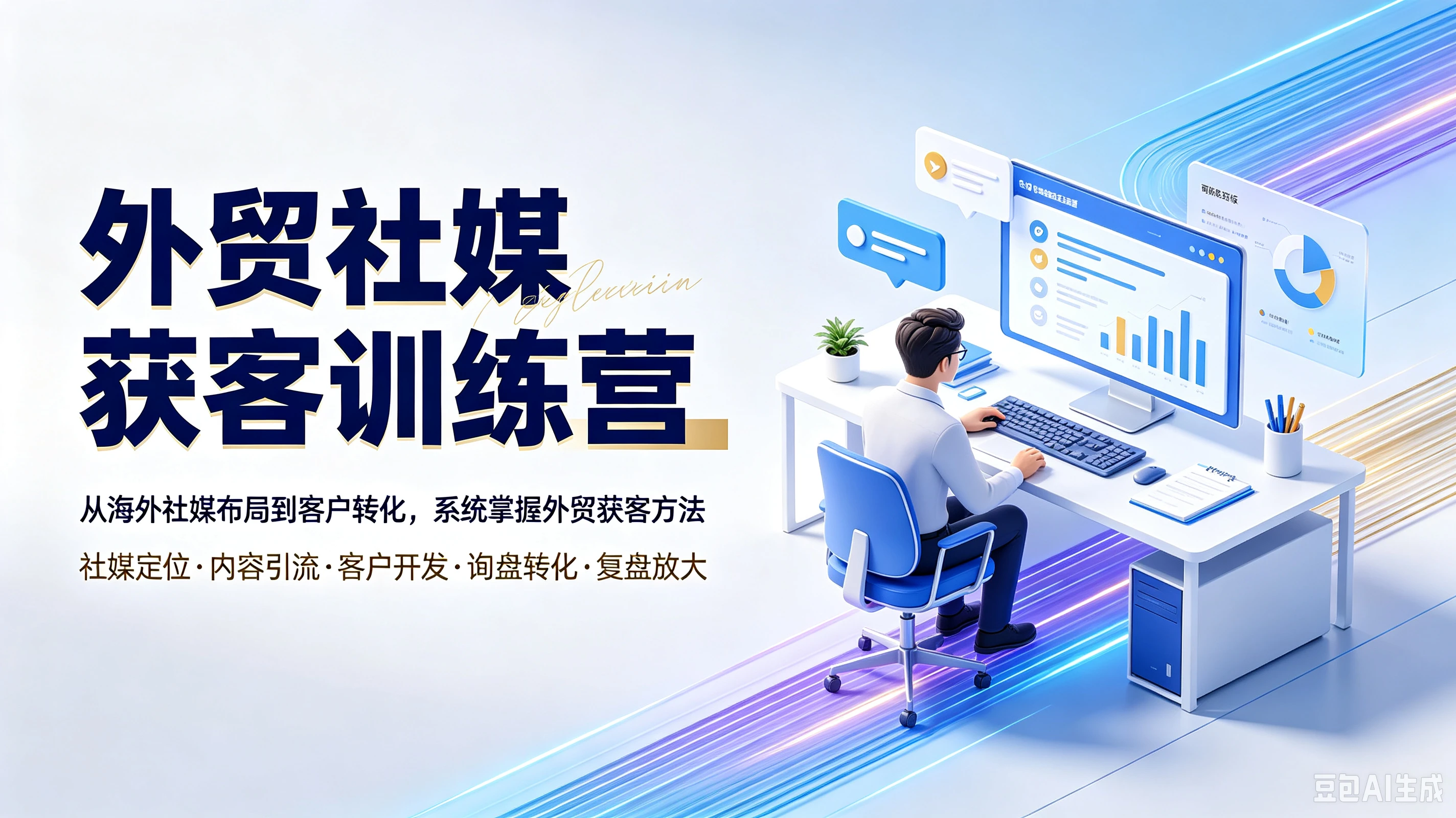 【精】外贸社媒获客训练营，从海外社媒布局到客户转化，系统掌握外贸获客方法，社媒定位、内容引流、客户开发、询盘转化、复盘放大-归山创客