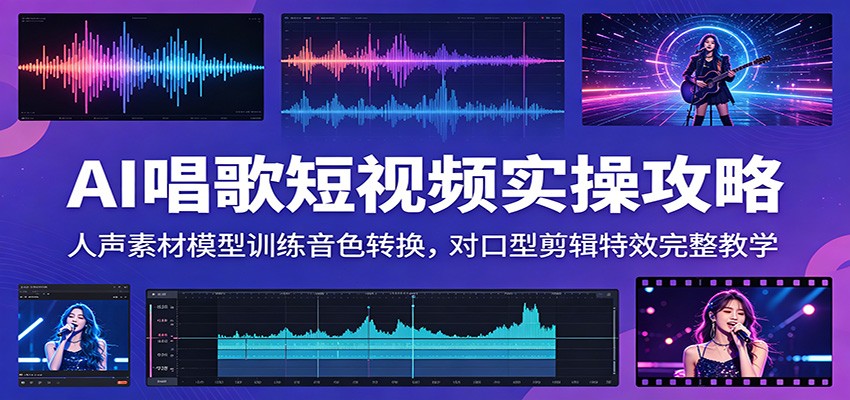 AI唱歌短视频实操攻略：人声素材模型训练音色转换，对口型剪辑特效完整教学-归山创客